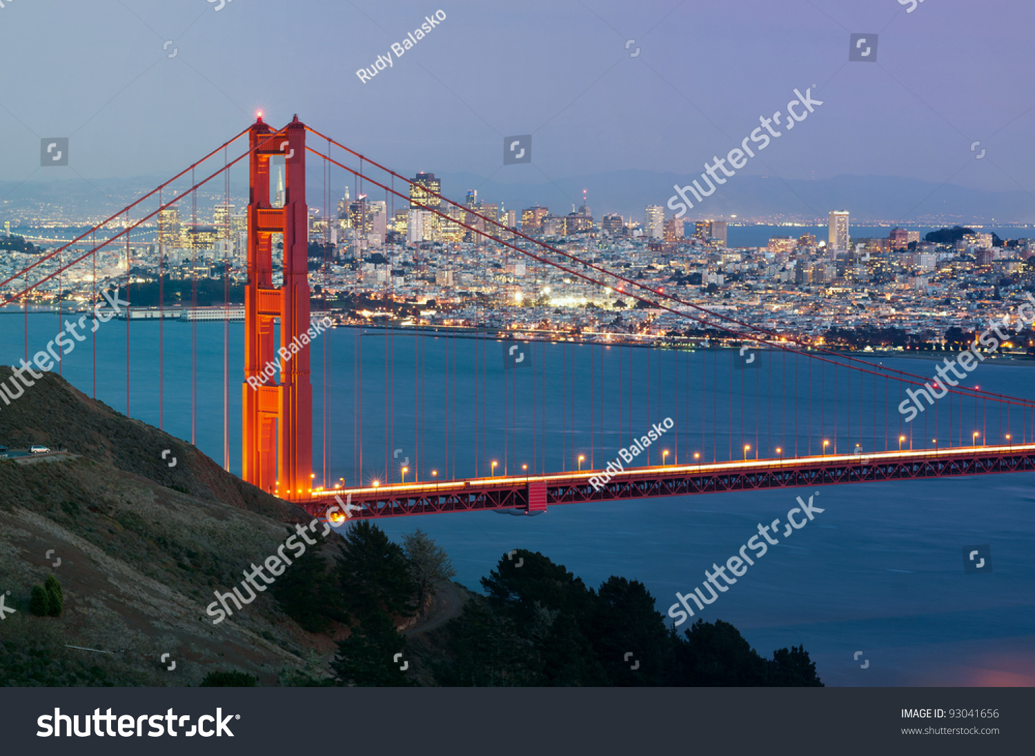 San Francisco. Image of Golden Gate Bridge with San Francisco skyline in the background. #93041656