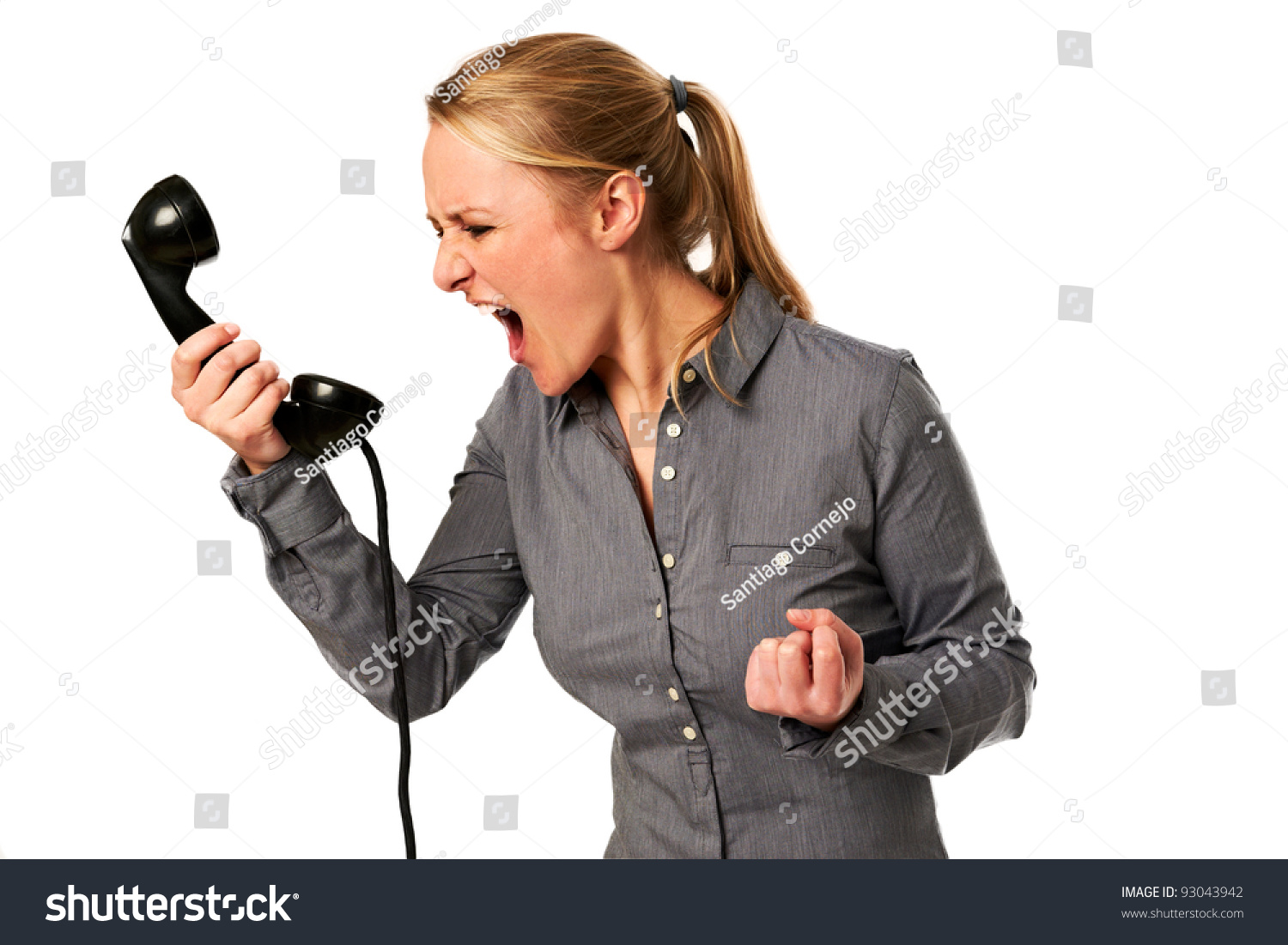business woman yelling at phone #93043942