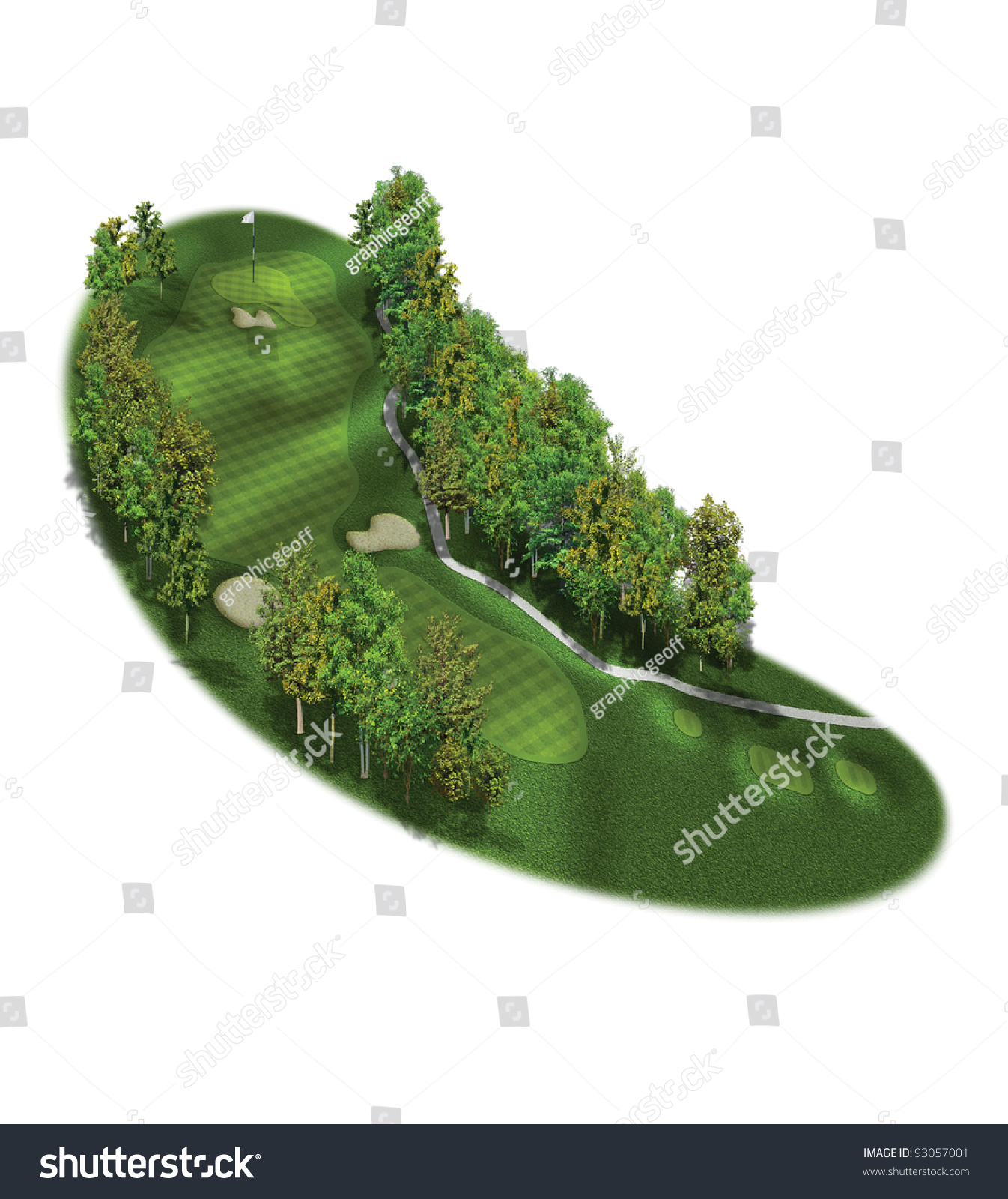 3D Golf Course Hole Layout/Three dimensional golf illustration #93057001