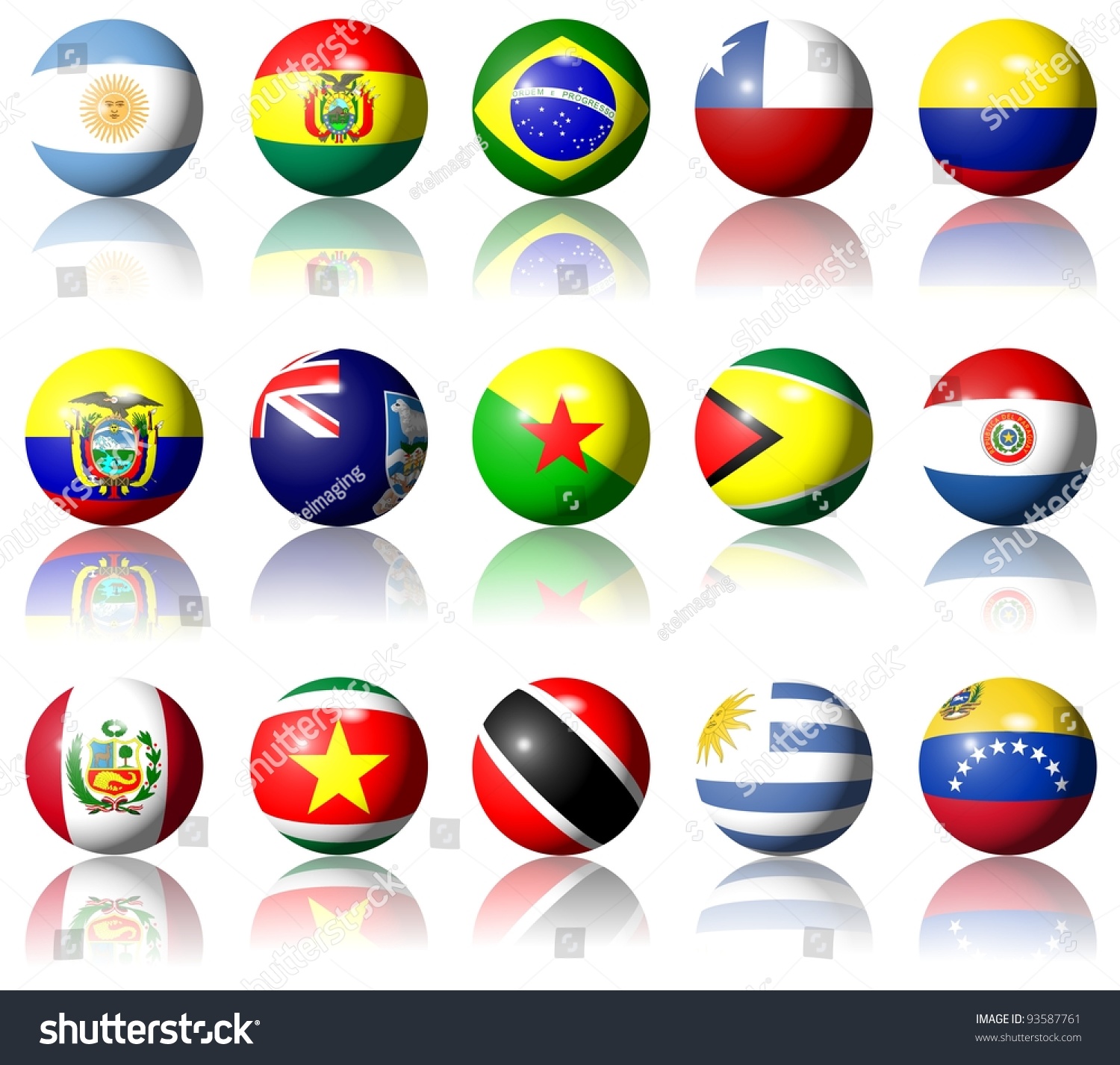 A collection of South American flags shaped as - Royalty Free Stock ...