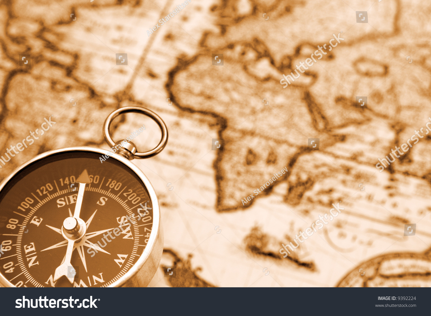 compass on the old map #9392224