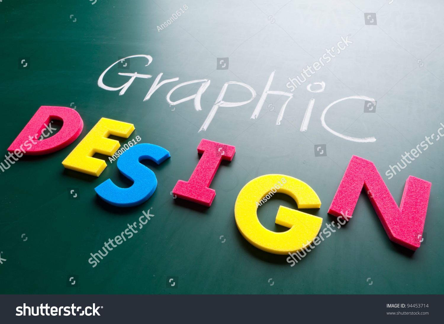 Graphic design concept, colorful words on blackboard. #94453714