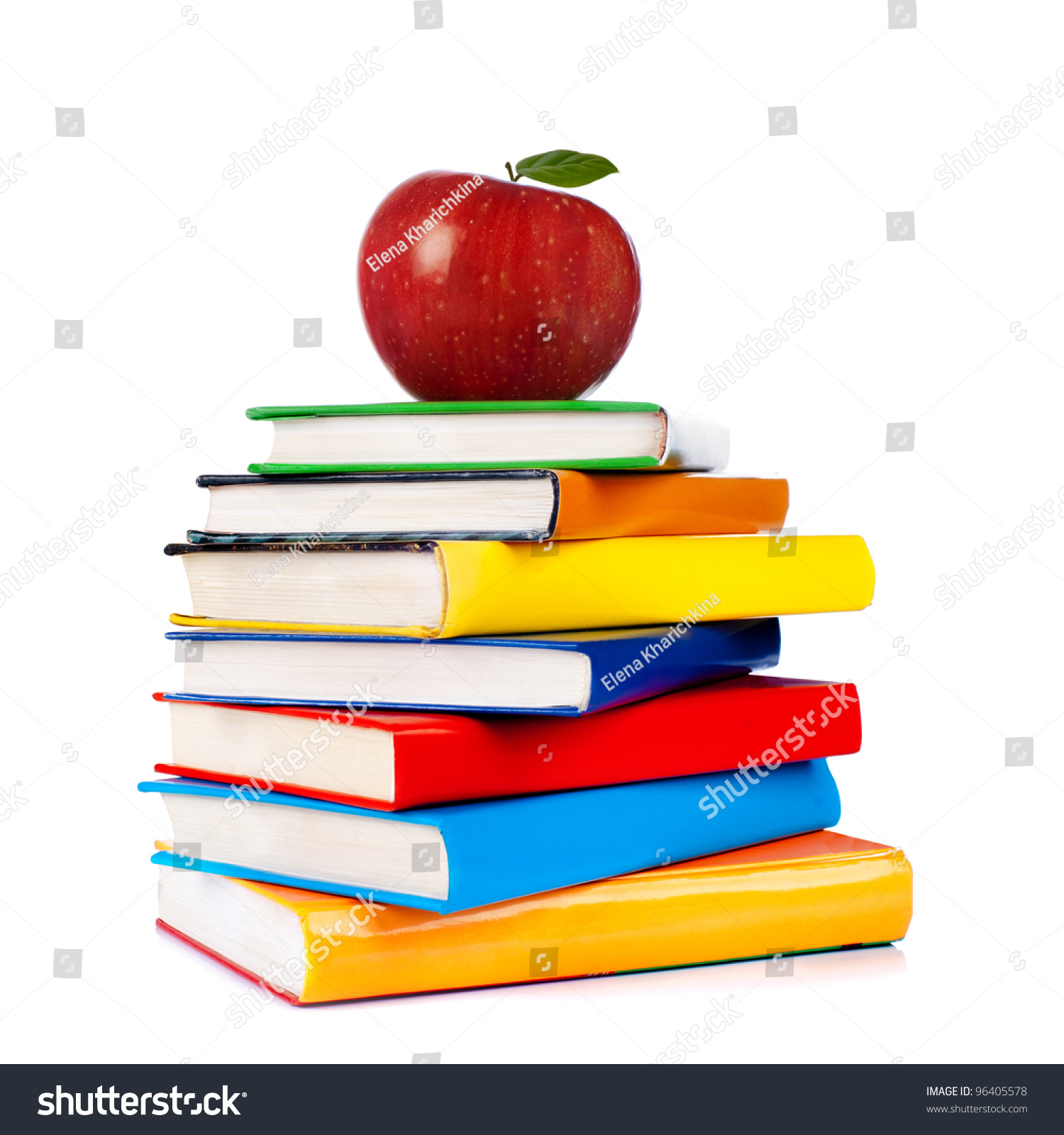 Books tower with apple isolated on white #96405578
