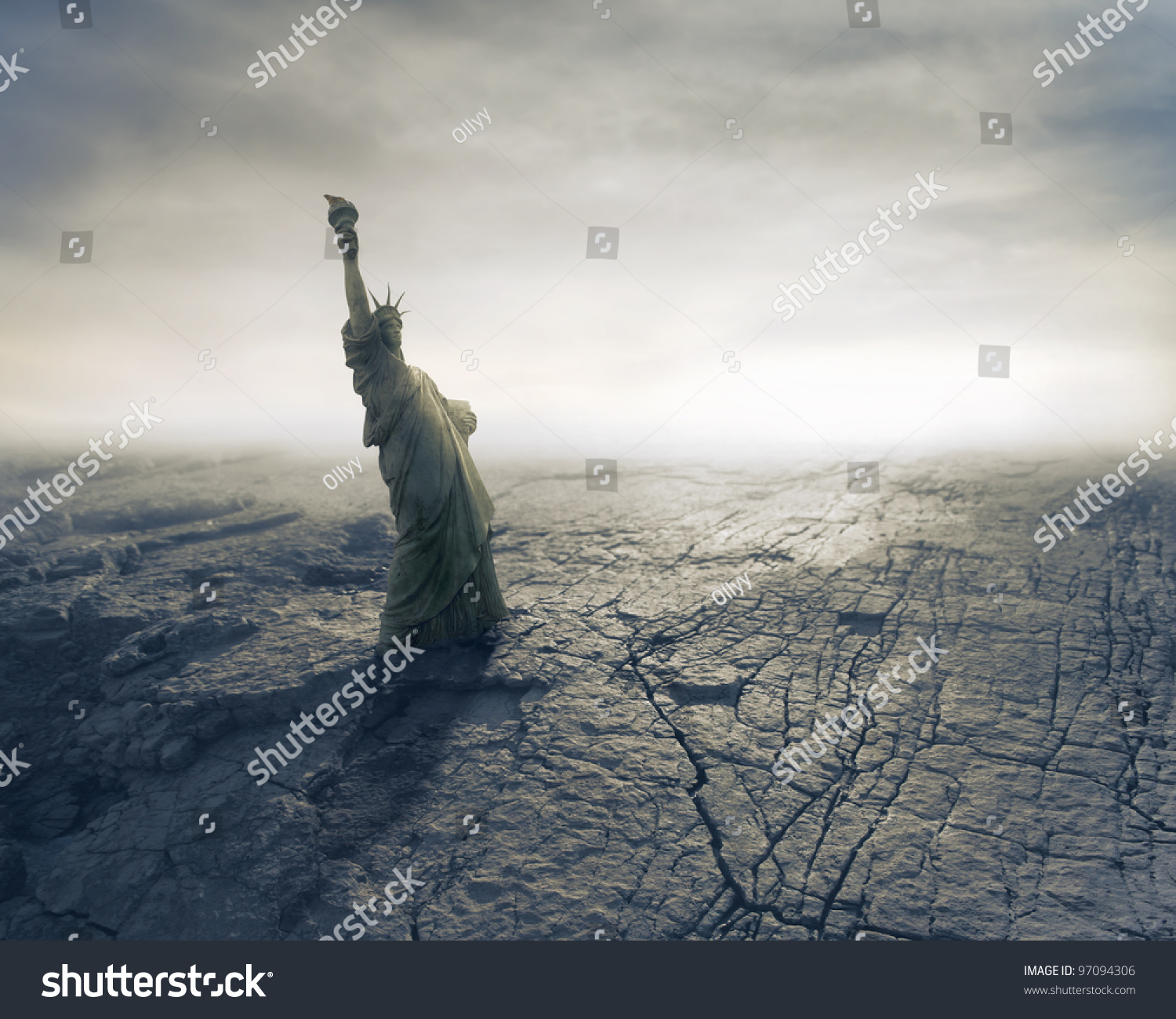 Statue of Liberty on apocalyptic background #97094306