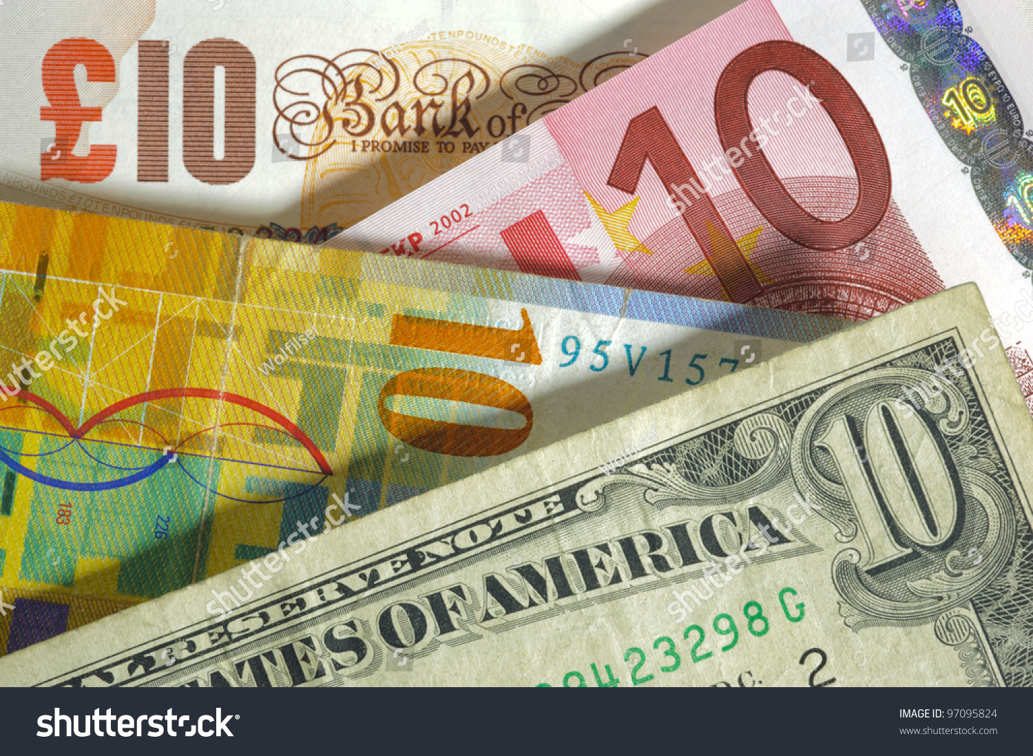 dollar, franc, euro, pound currency from usa, Europe, swiss, england #97095824