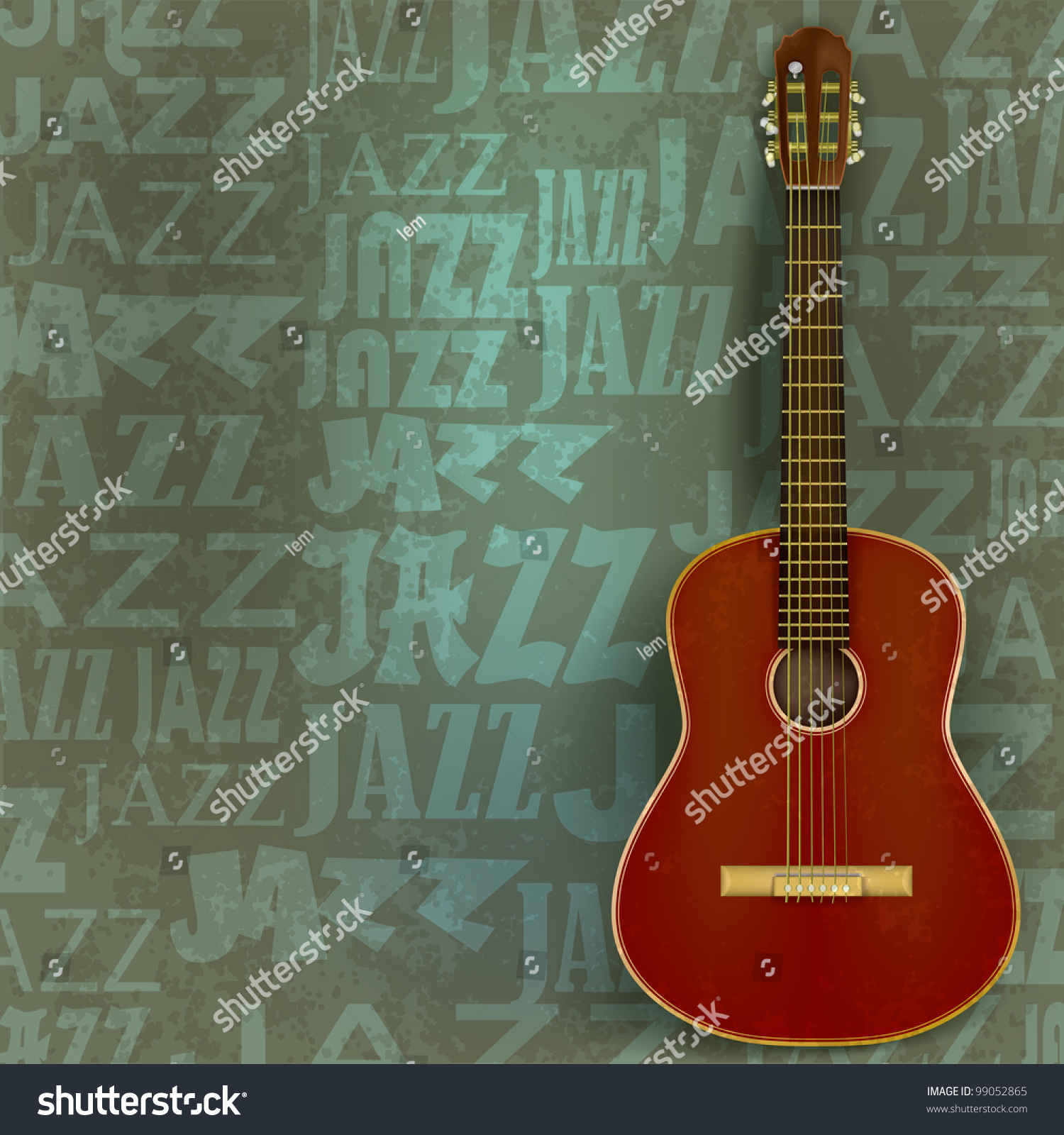 abstract green grunge background with classical guitar #99052865