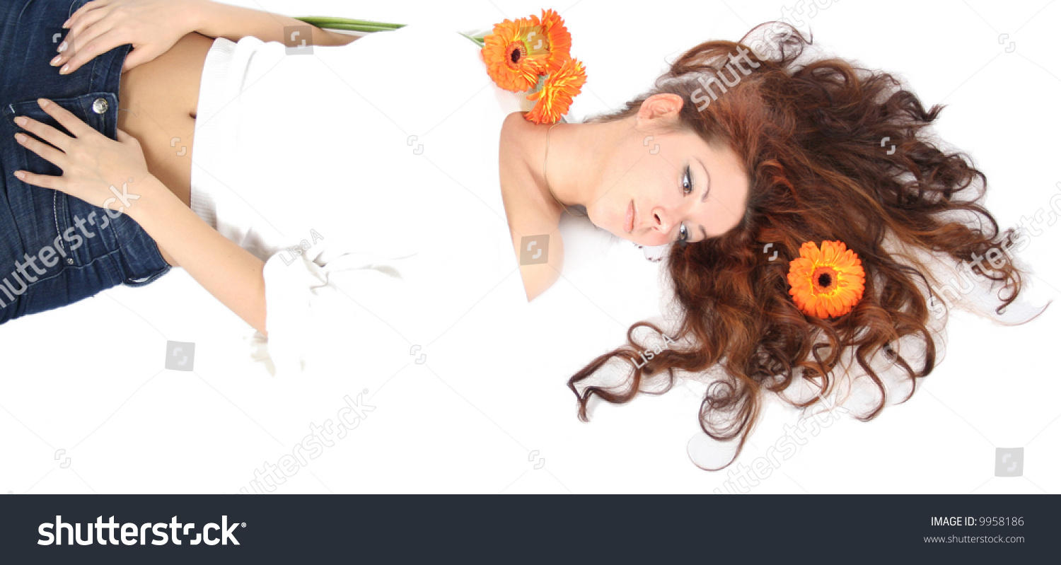 beautiful young girl with flowers is relaxing #9958186