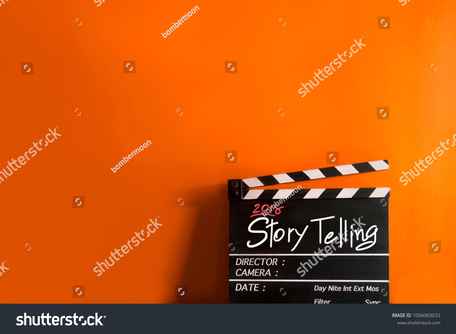 2018 story telling text title on film slate #1006063033