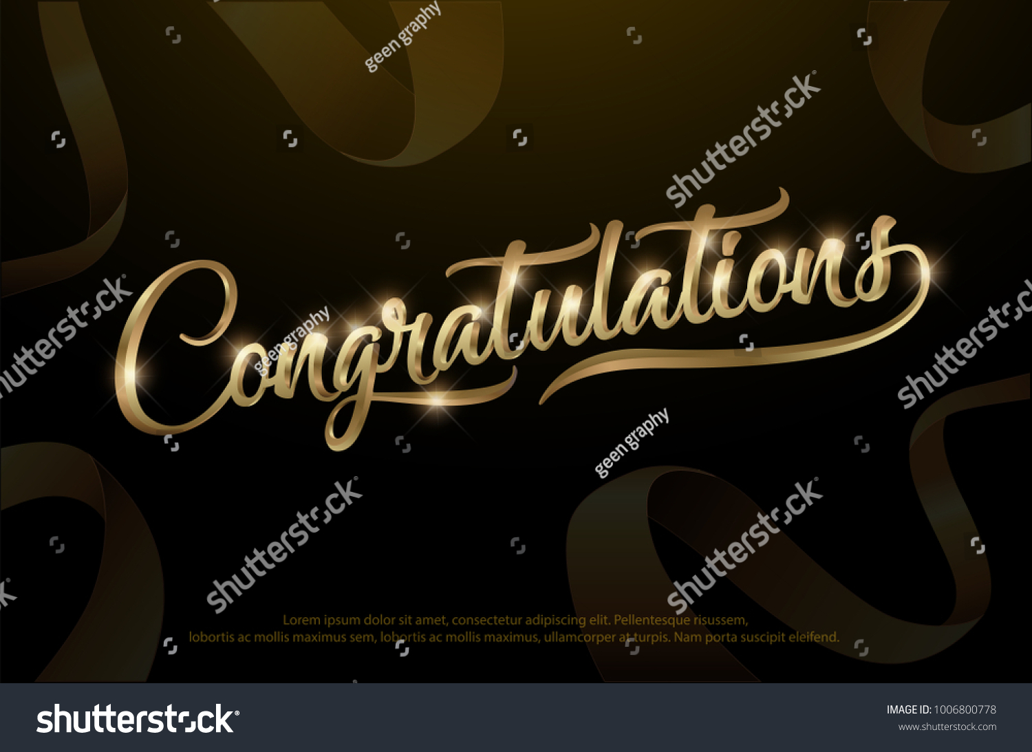 Congratulations. Calligraphy Lettering. Handwritten phrase with golden text on dark background #1006800778