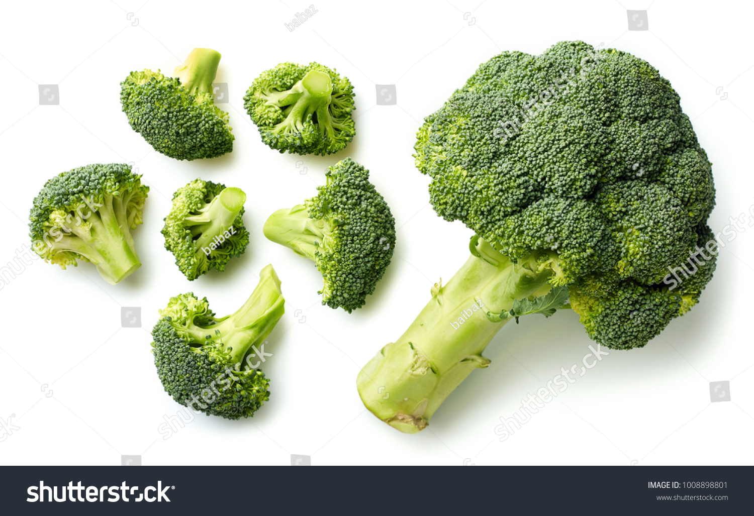 Fresh broccoli isolated on white background. Top view #1008898801