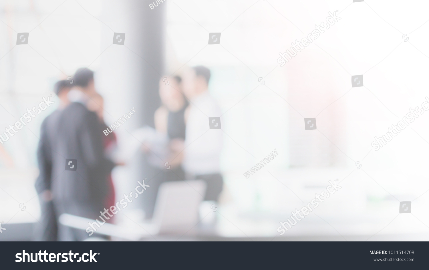 Blurred office interior space with businessman and businesswoman meeting background with copy space. #1011514708
