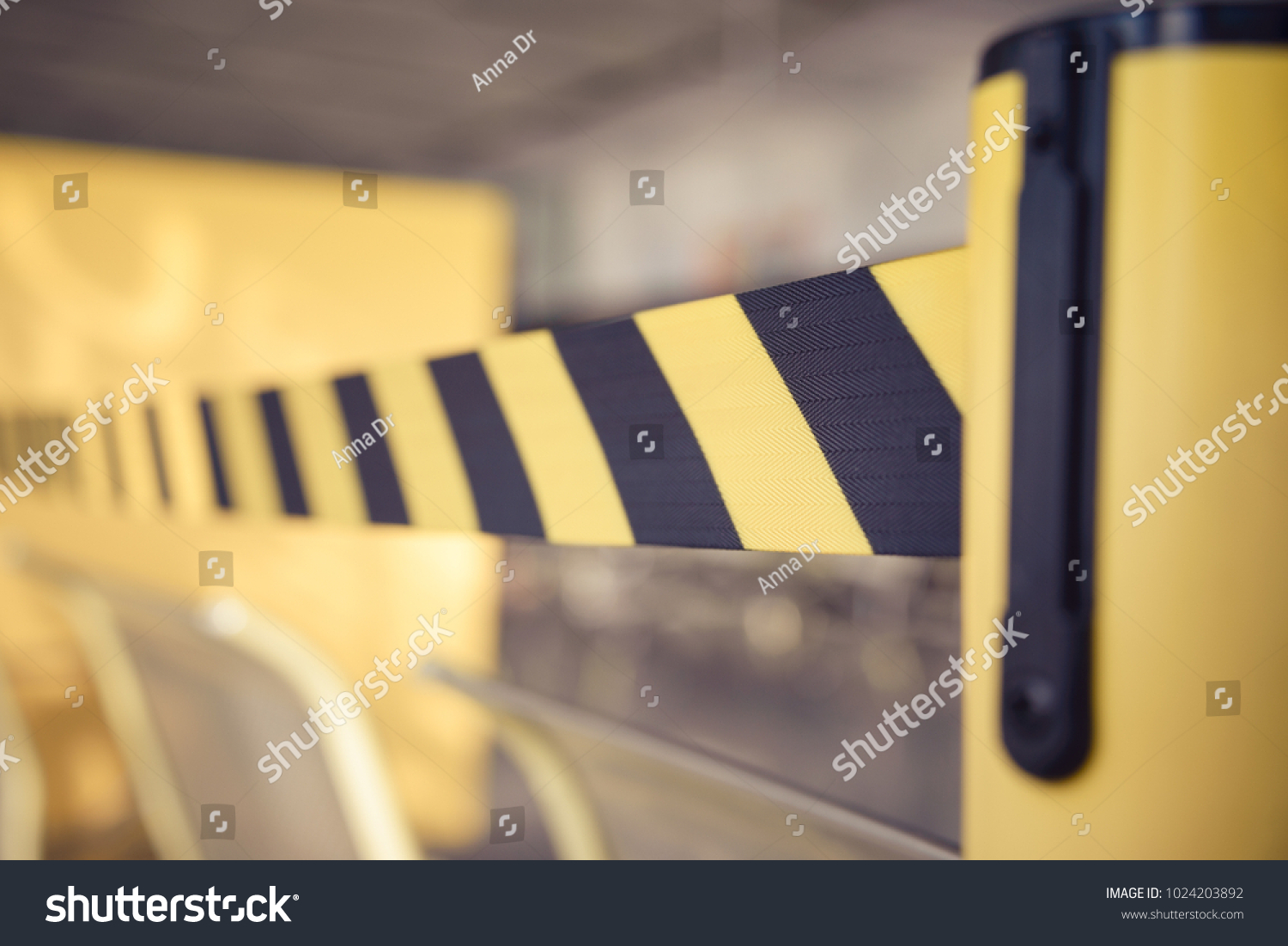 Barrier tape for no entry. Restricted area. Black And Yellow Lines. Do Not Cross, Danger, Do Not Enter #1024203892