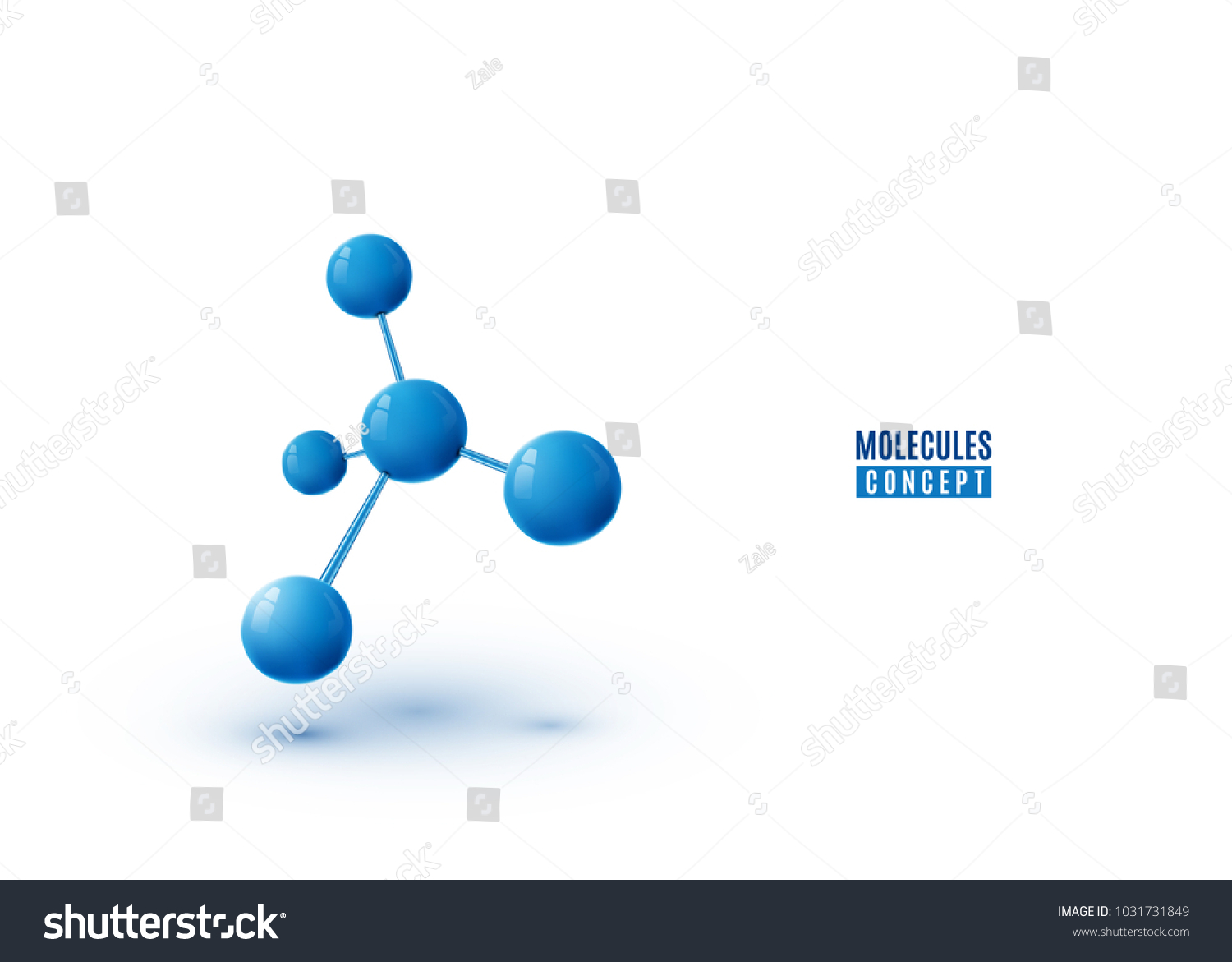 Molecule design isolated on white background. Atoms. 3d molecular structure with blue connected spherical particles. Vector illustration #1031731849