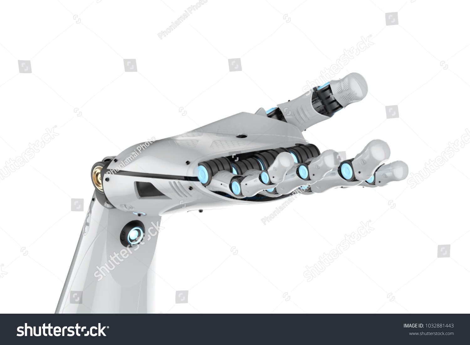 3d rendering metal cyborg arm isolated on white #1032881443