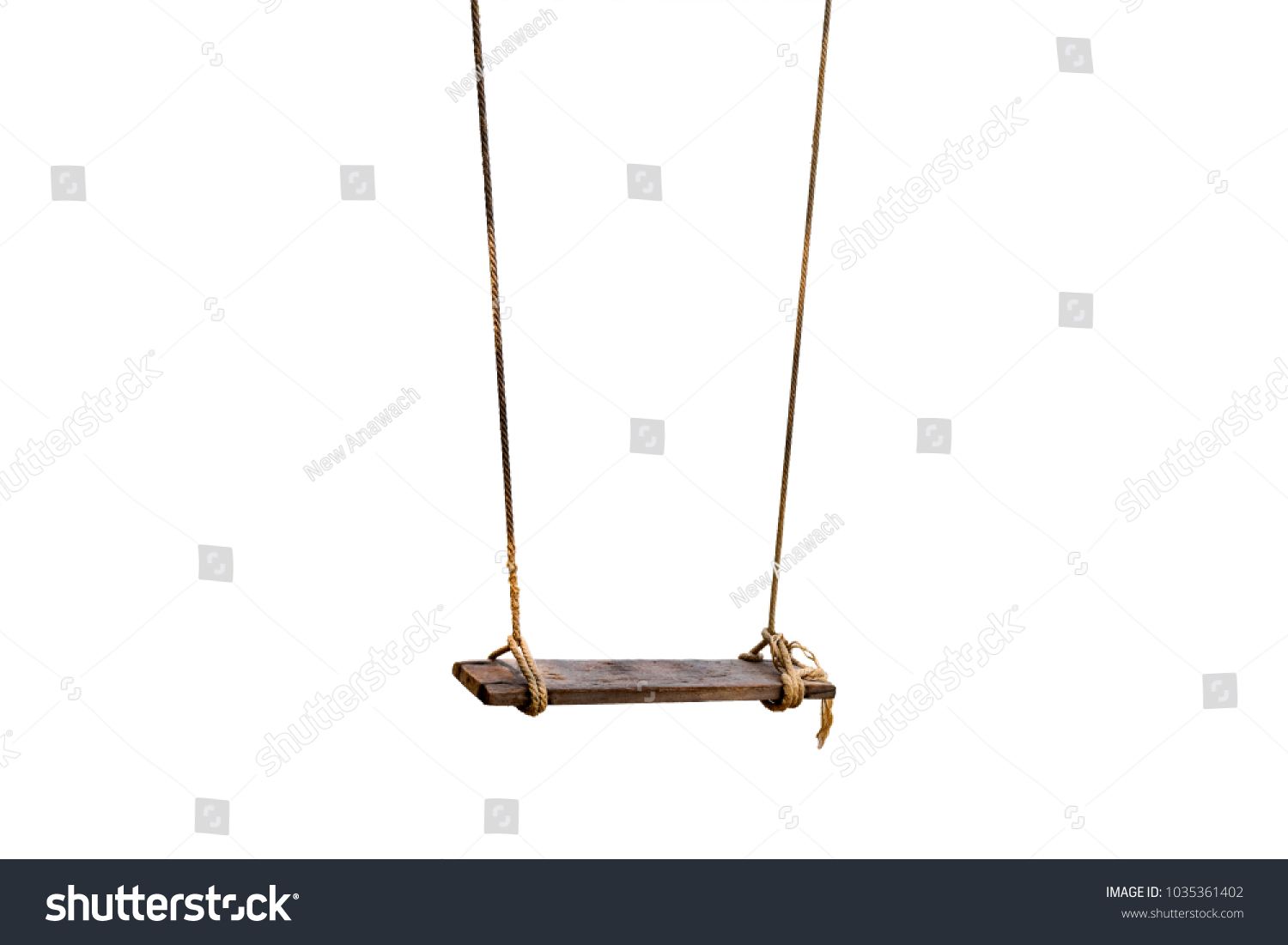 The old rope wooden swing. Isolated background #1035361402