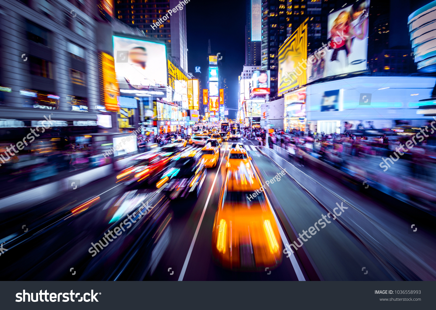 Time Square - New York in movement. Shot of cars in movement with motion blur. #1036558993