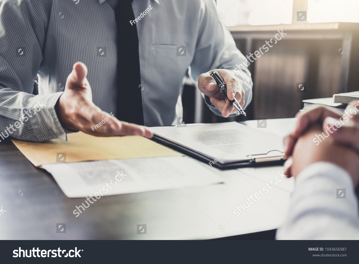 Businessman and Male lawyer or judge consult having team meeting with client, Law and Legal services concept. #1043656987