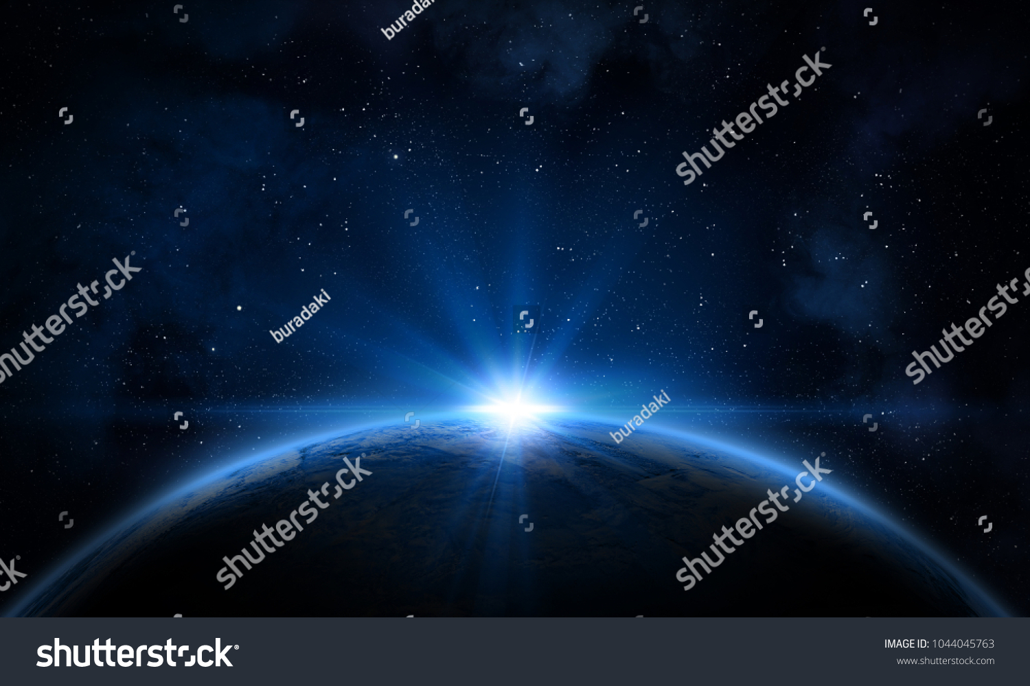 Earth, galaxy, nebula and Sun. Elements of this image furnished by NASA. #1044045763