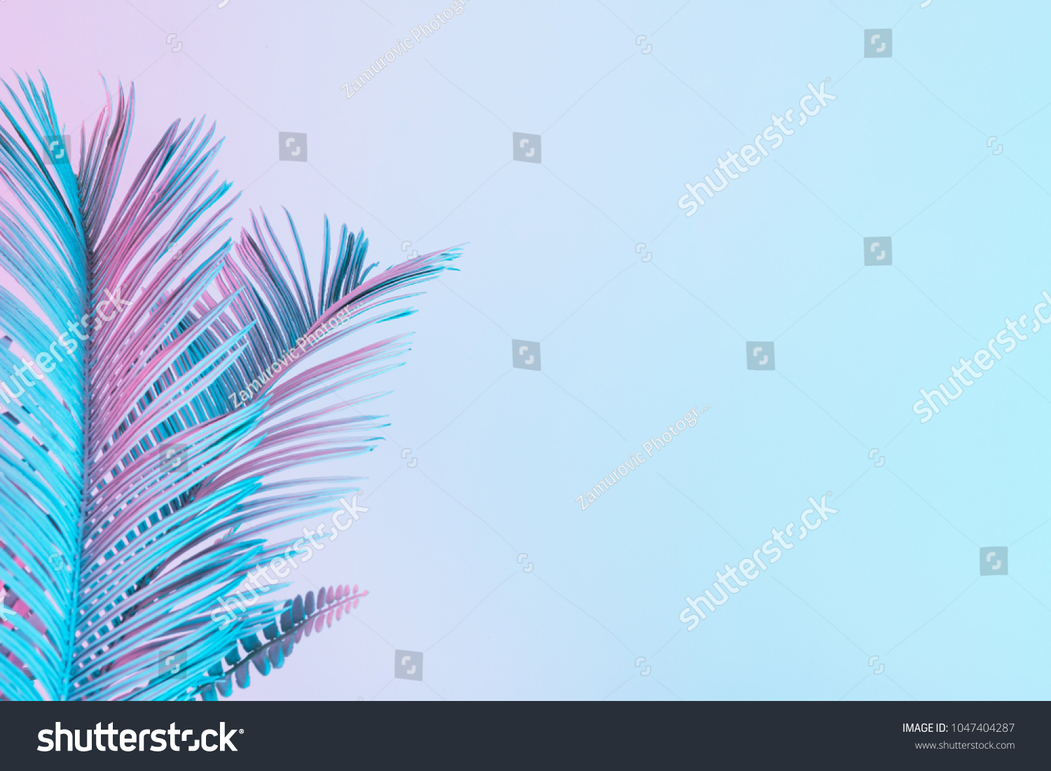 Tropical and palm leaves in vibrant bold gradient holographic colors. Concept art. Minimal surrealism. #1047404287