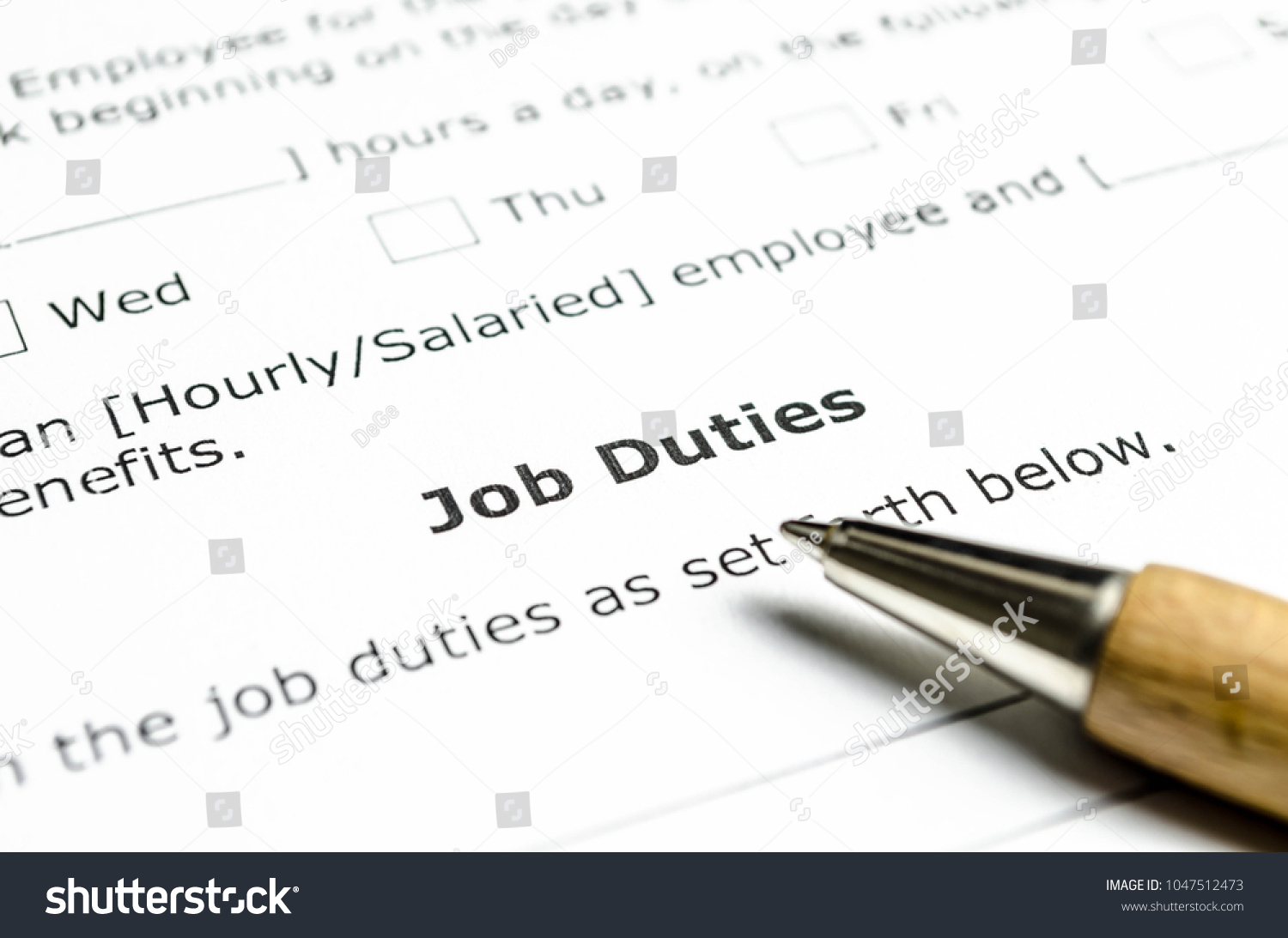 Job Duties contract with wooden pen  #1047512473