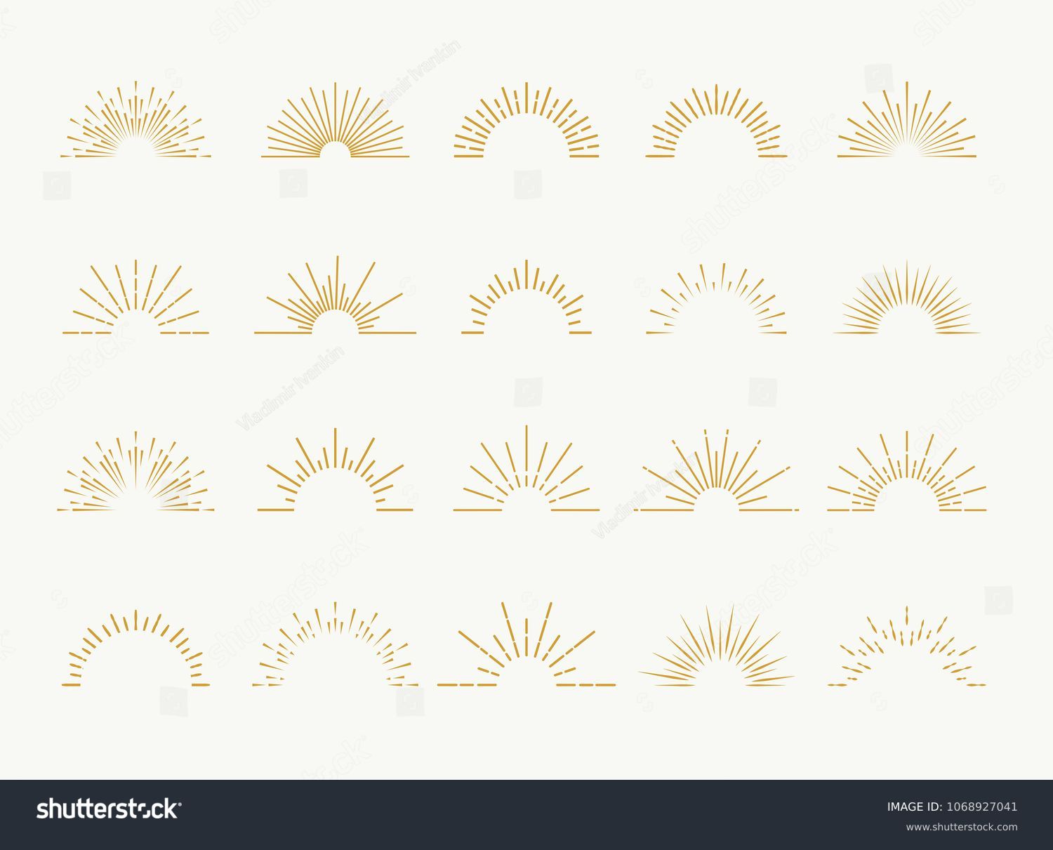 Sunburst set gold style isolated on white background for logo, tag, stamp, t shirt, banner, emblem. Vector Illustration 10 eps #1068927041