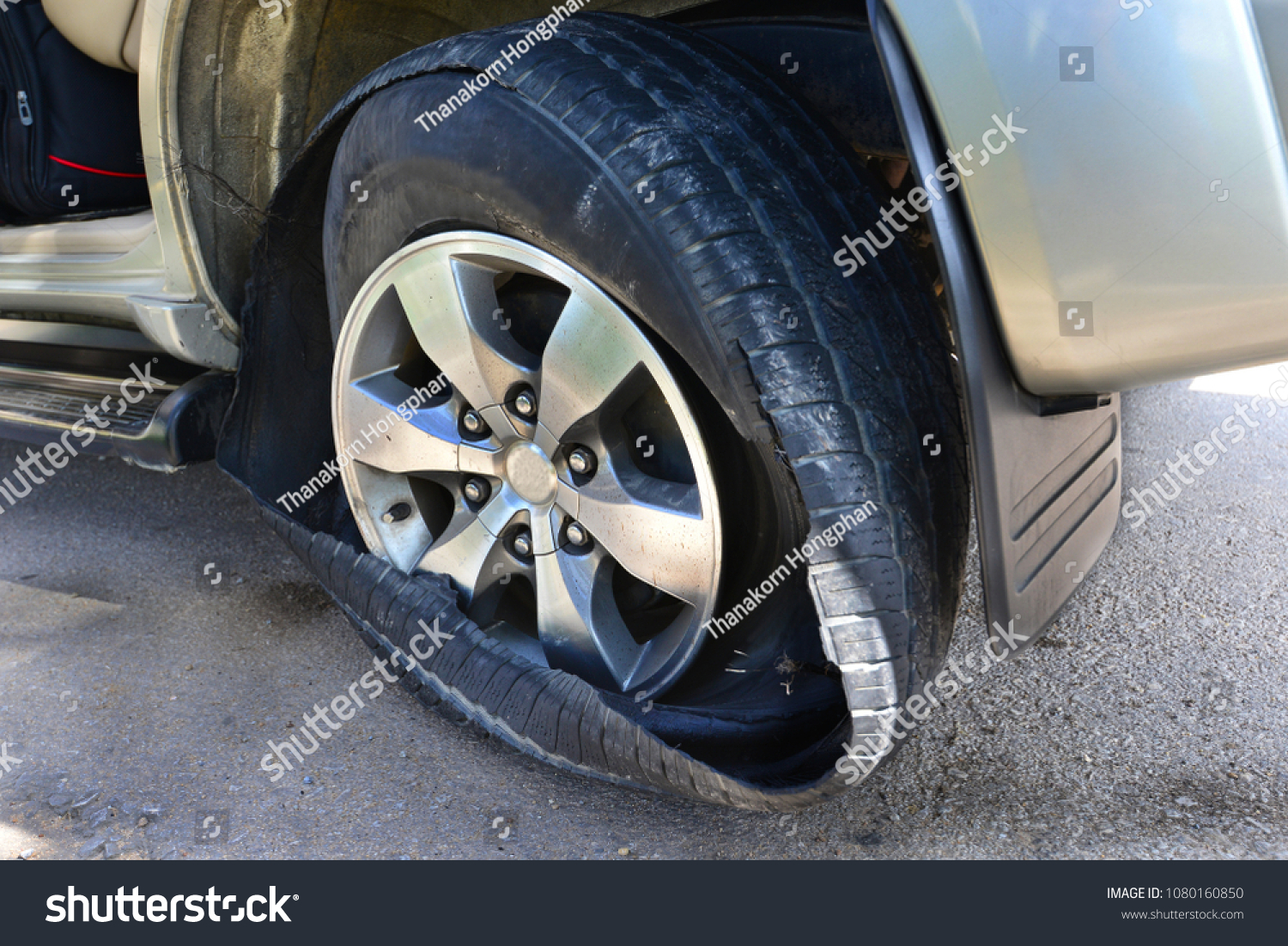 flat tires from accident, flat tires, old tires, Close up Flat tire and old car. #1080160850