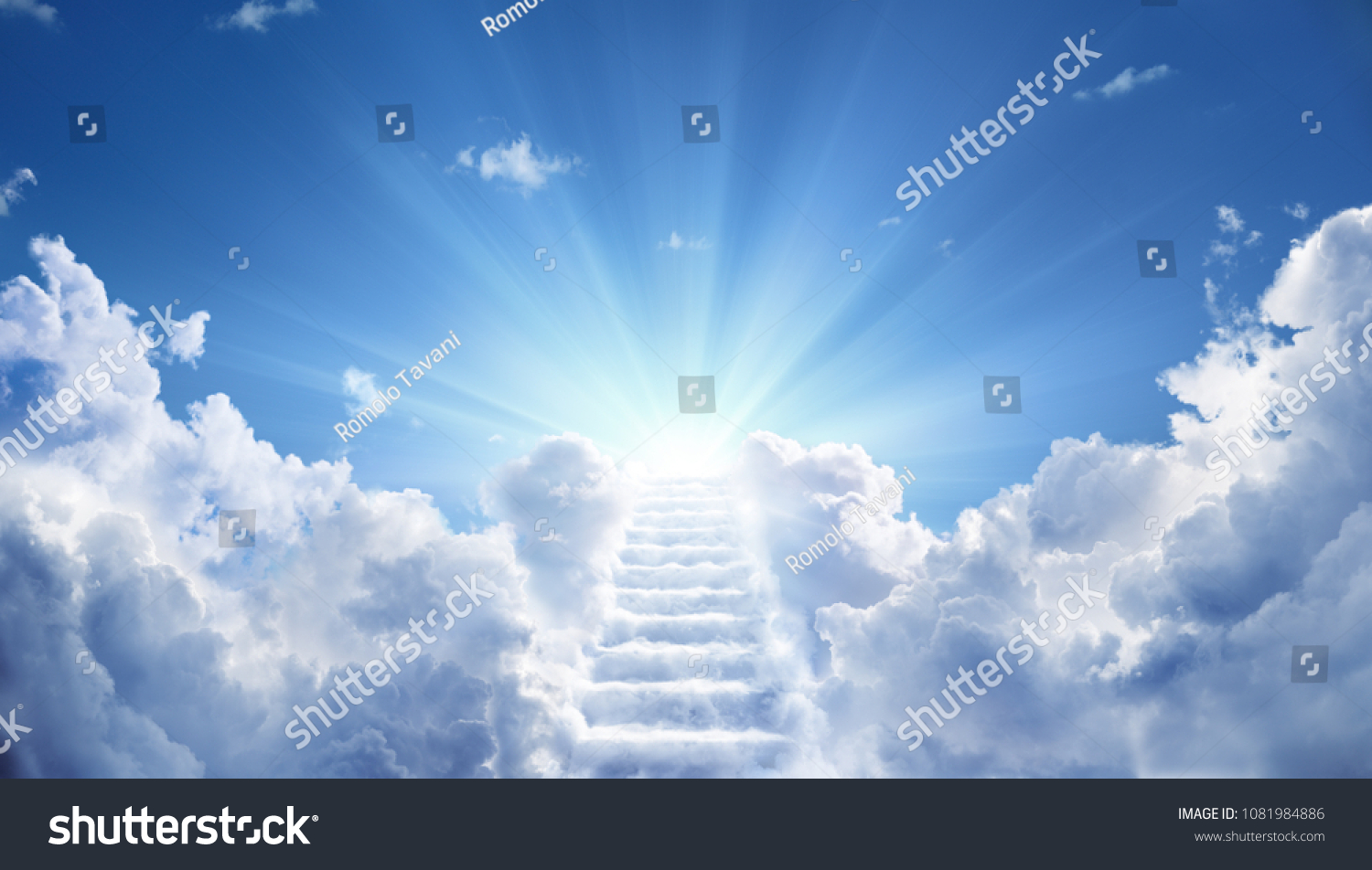 Stairway Leading Up To Heavenly Sky Toward The Light 
 #1081984886