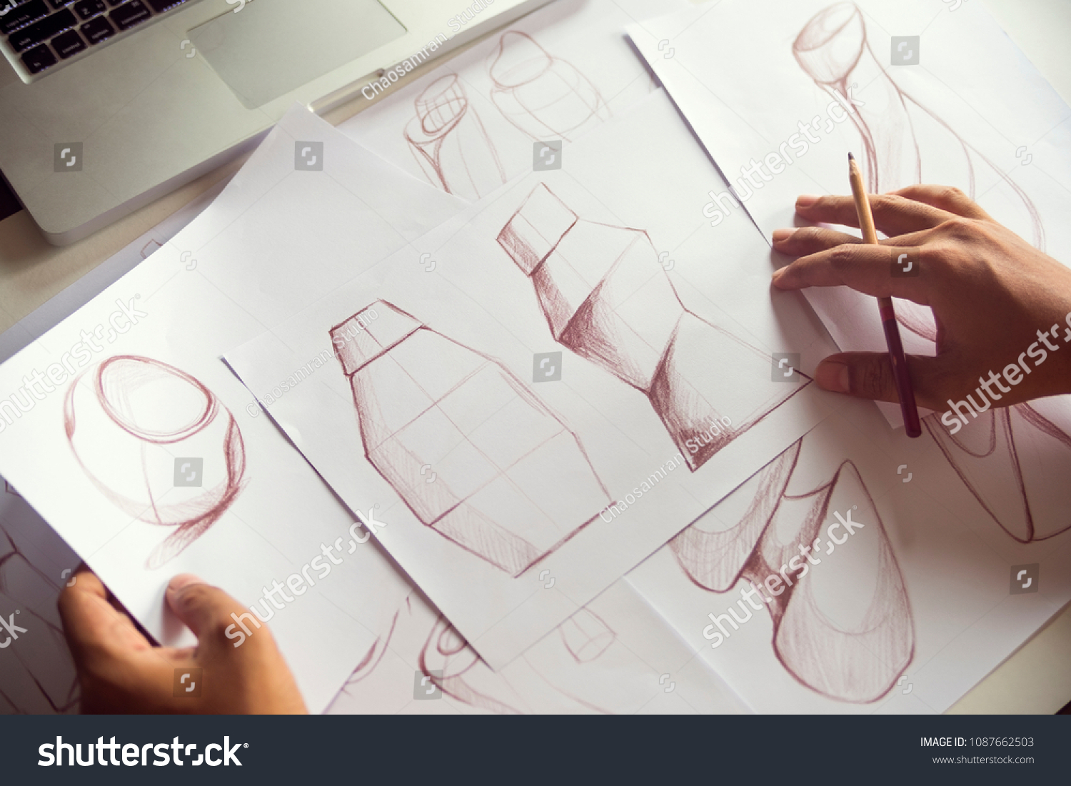 Production designer sketching Drawing Development Design idea Creative Concept #1087662503