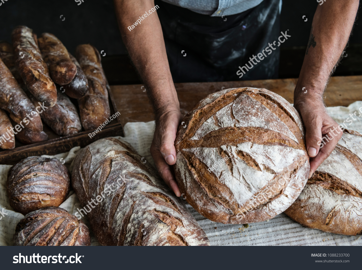 Homemade sourdough bread food photography recipe idea #1088233700