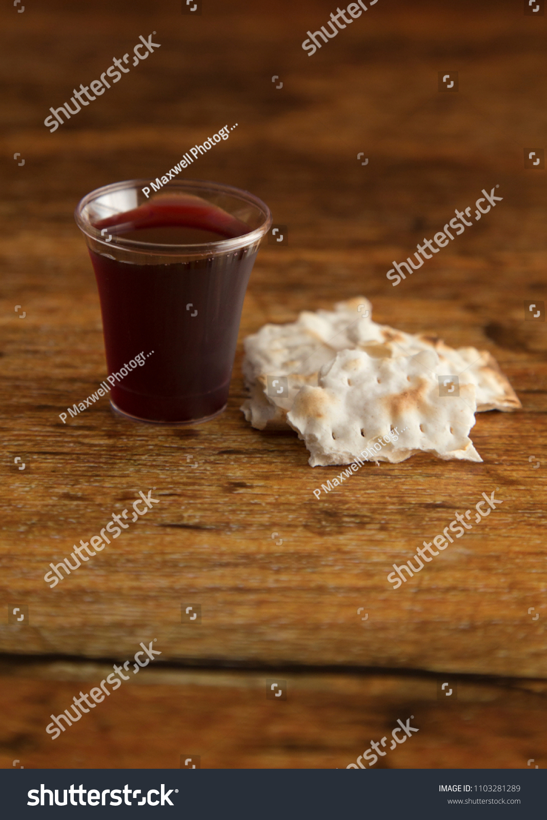 Christian Communion on a Wooden Table #1103281289