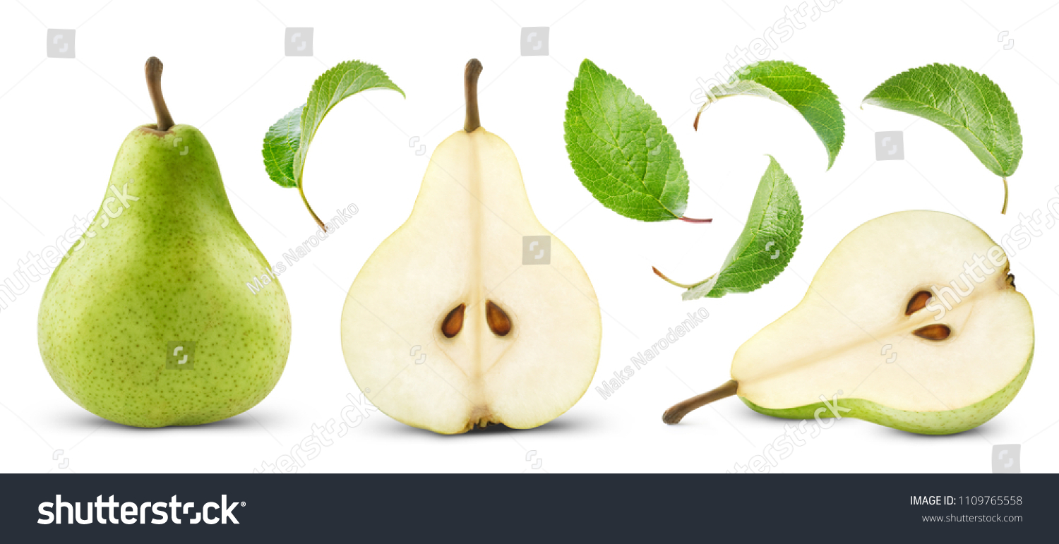 pears collection with leaf isolated #1109765558