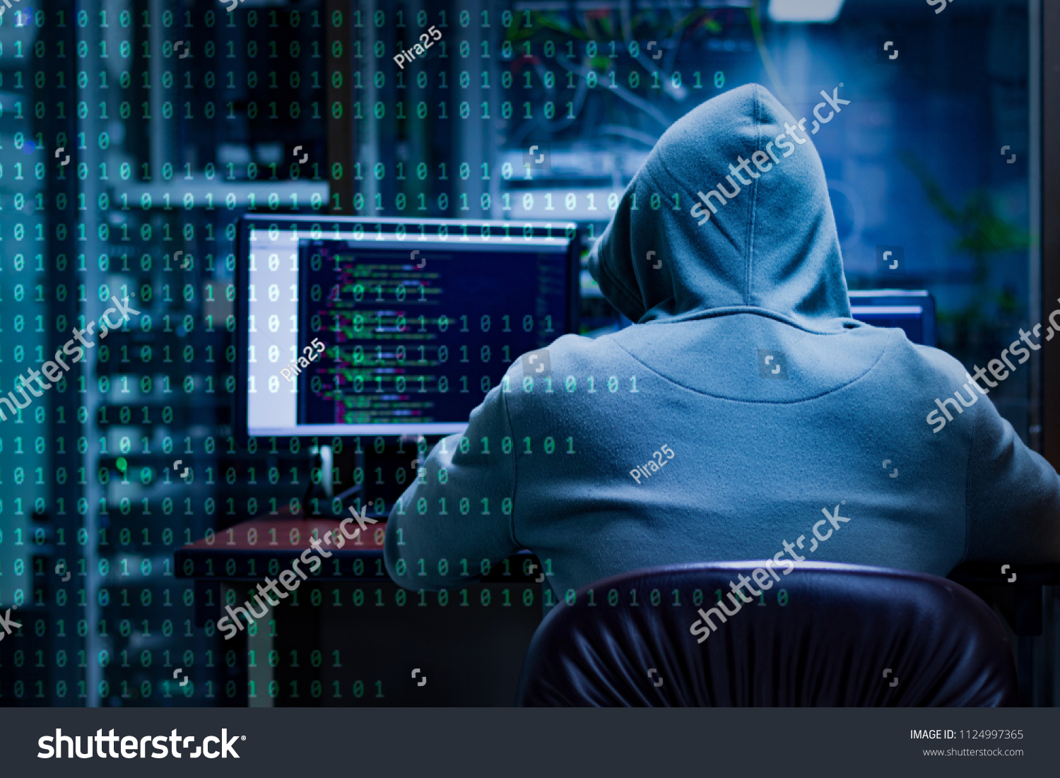 A hacker or cracker tries to hack a security system to steal or destroy critical information. Or a ransom of important information of the company. #1124997365