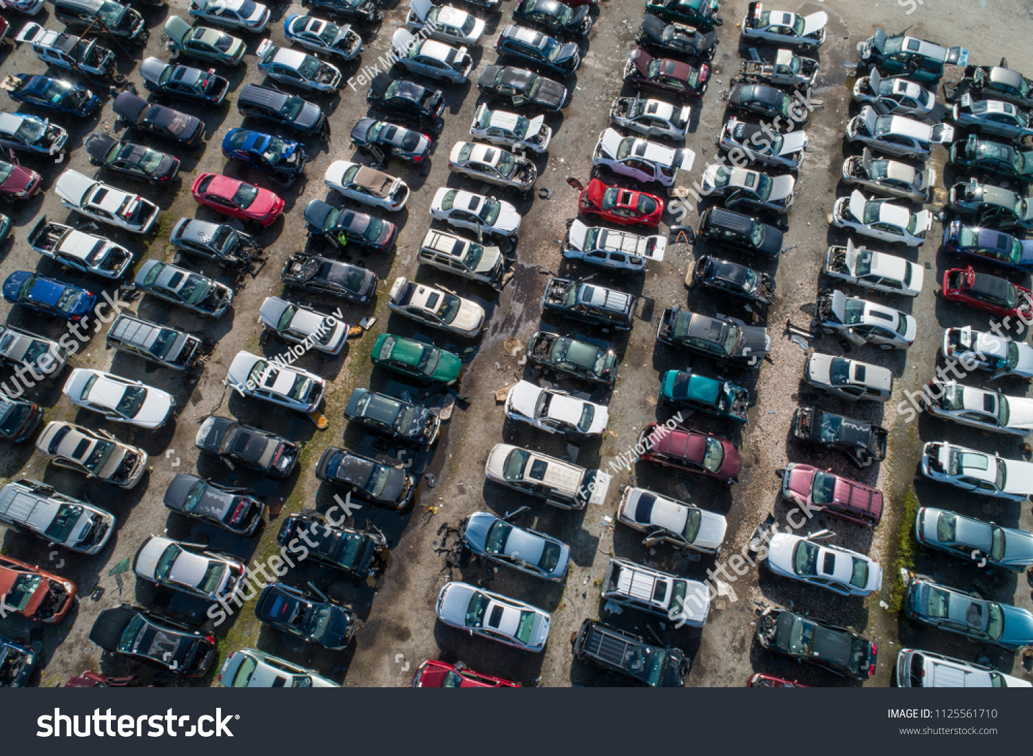 Aerial drone photo of an automotive junk yard #1125561710