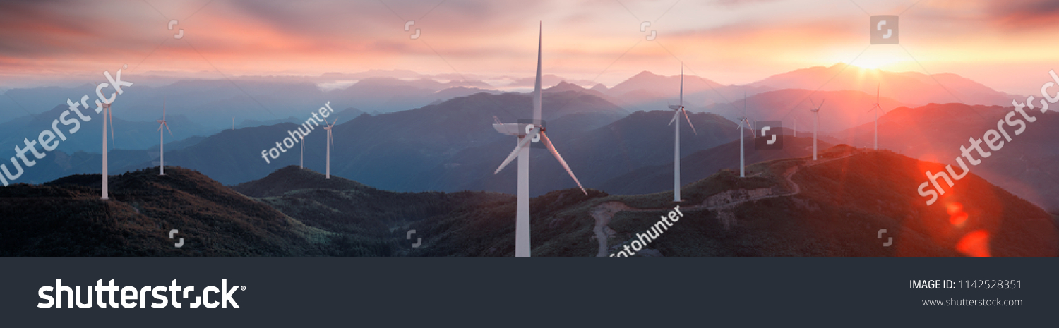Renewable energy wind turbines on the mountain #1142528351