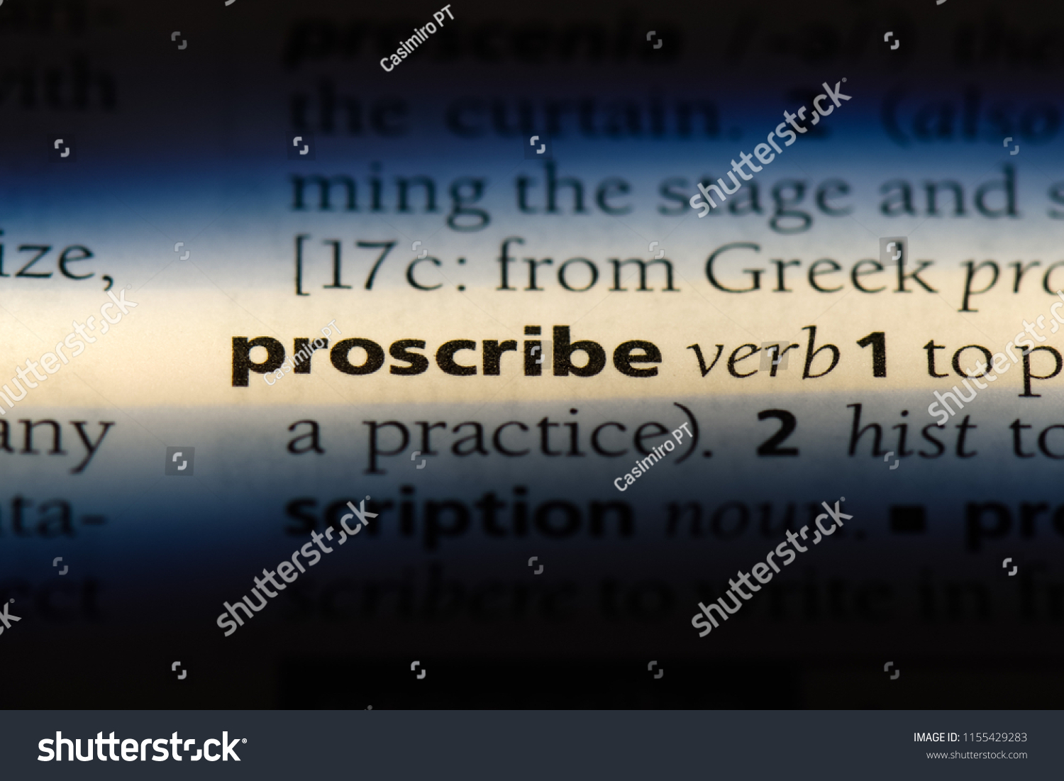 proscribe word in a dictionary. proscribe concept. #1155429283