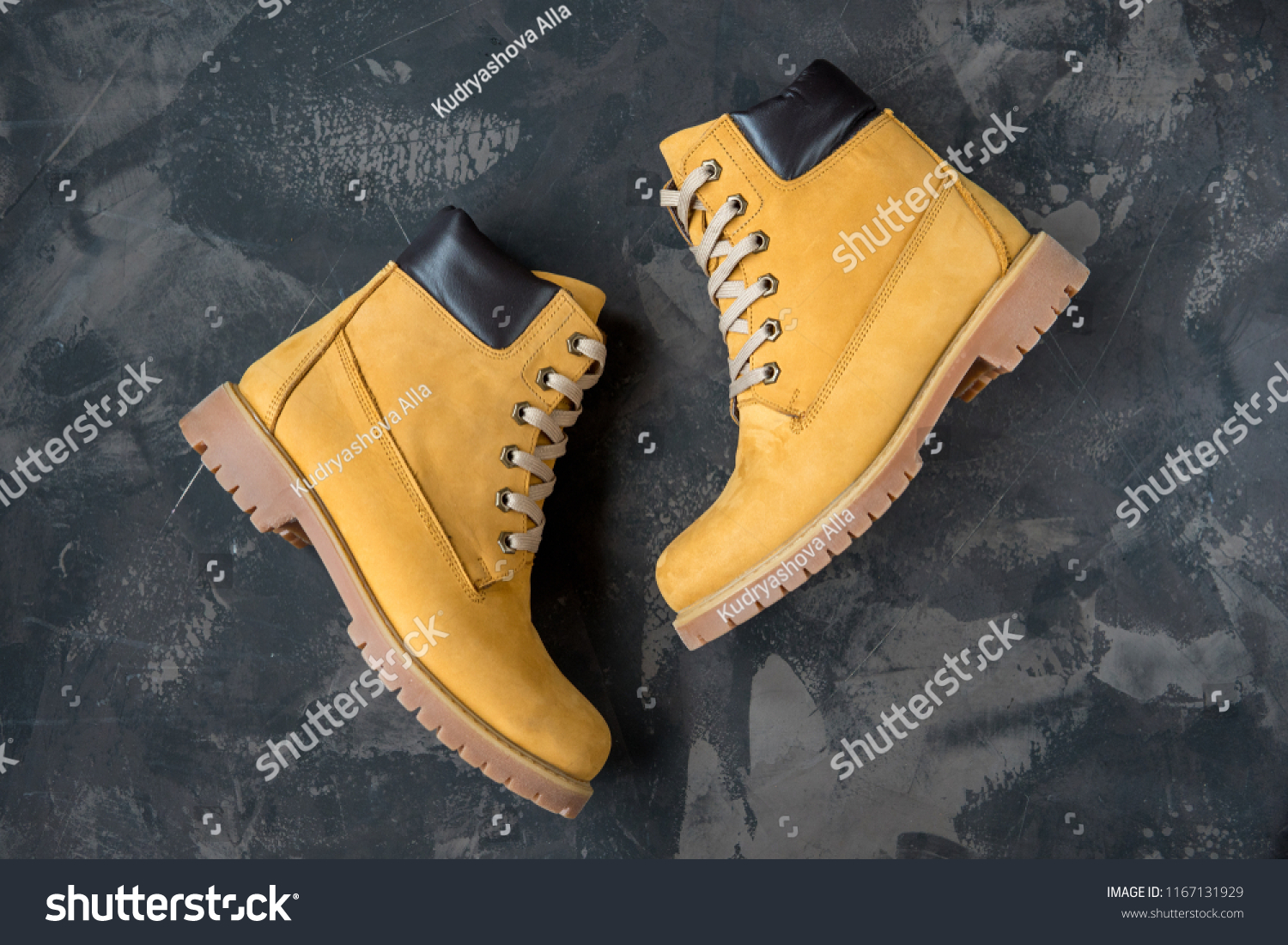 Women's winter boots. Yellow warm boots for trekking. #1167131929