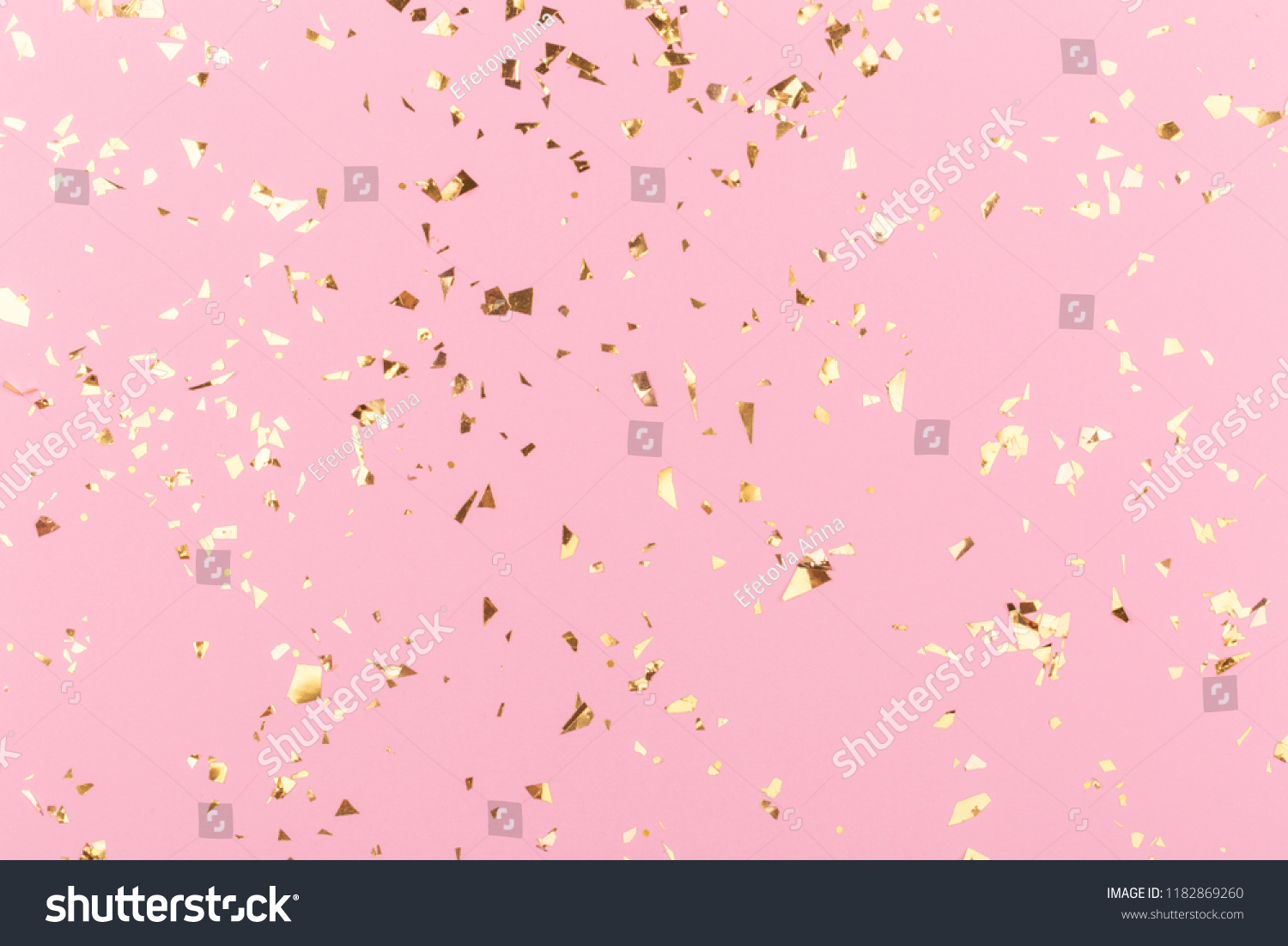 Golden sparkles on pink pastel trendy background. Festive backdrop for your projects. #1182869260