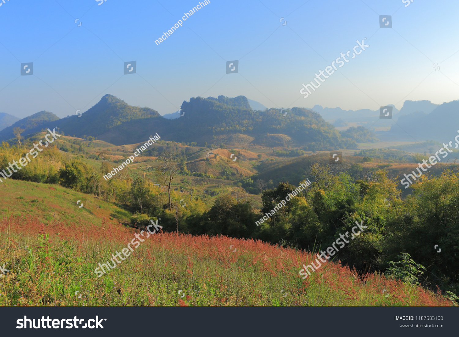 Red grassland hell sea panorama mountain view Thailand #1187583100