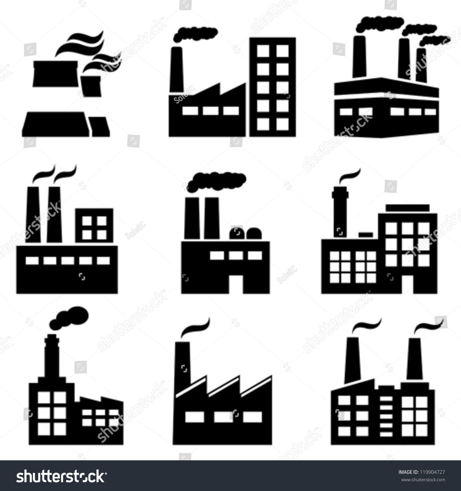 Industrial building factory and power plants icon set #119904727