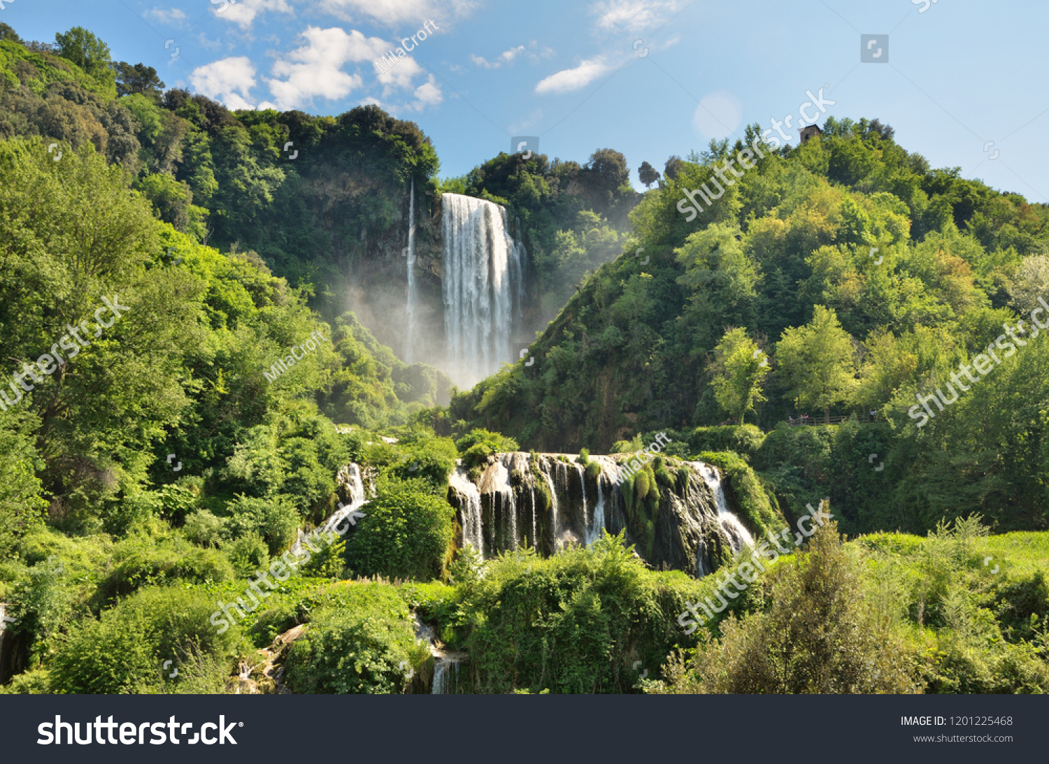 The Cascata delle Marmore (Marmore Falls) is a man-made waterfall created by the ancient Romans located near Terni in Umbria region, Italy. The waters are used to fuel an hydroelectric power plant #1201225468