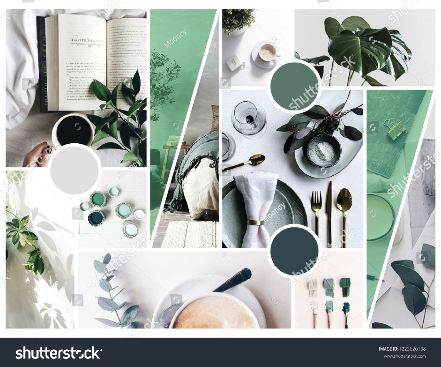 A mood board express the feeling of cozy, comfy, and green.
I design it for those who love green and cozy, wish to design their home in the similar way. #1223620138