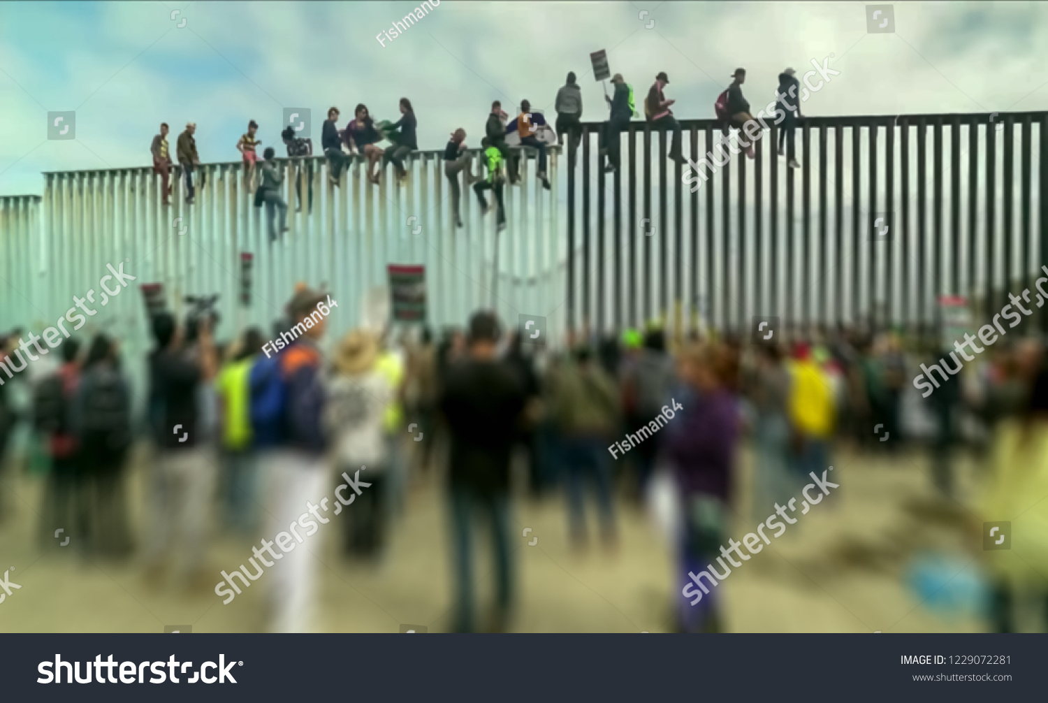 Abstract, blur, bokeh background, defocusing - image for the background. The concept of illegal migration from Mexico to the United States #1229072281