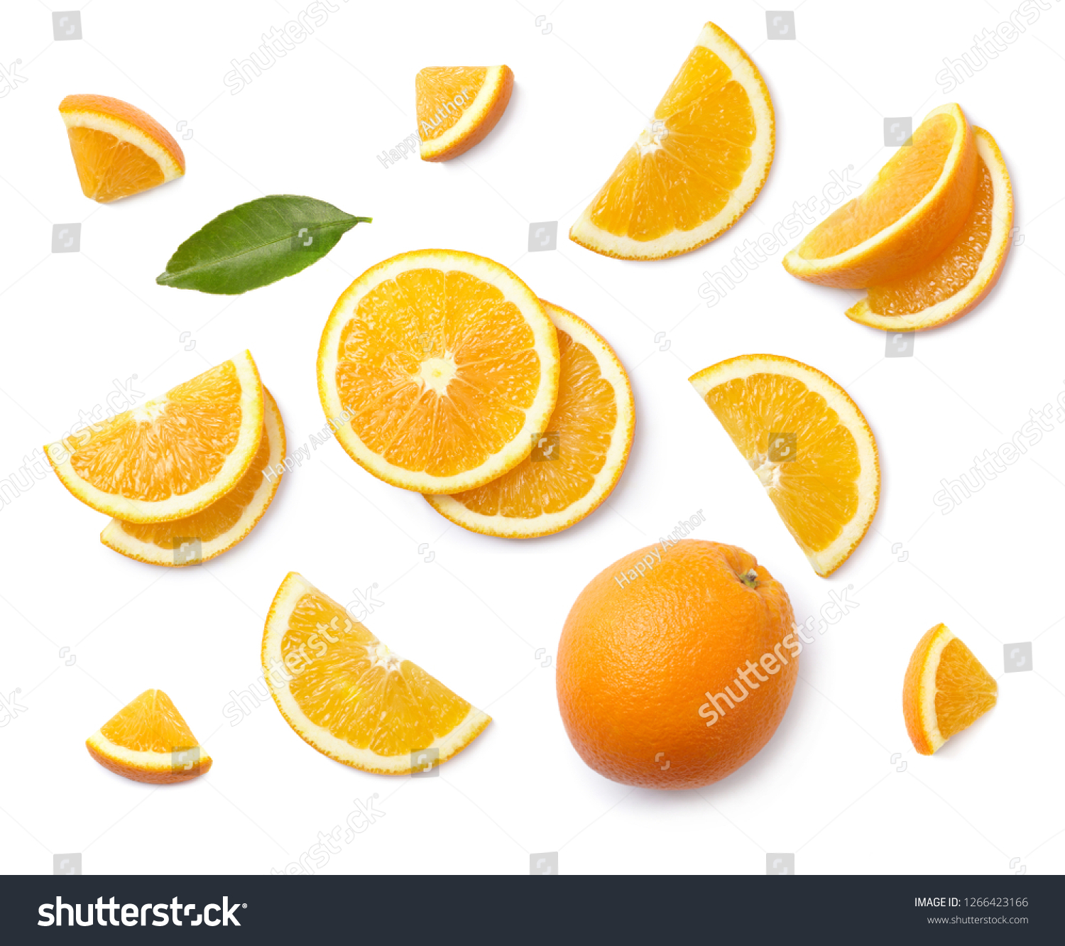A set of slised orange isolated on white background. Top view. #1266423166
