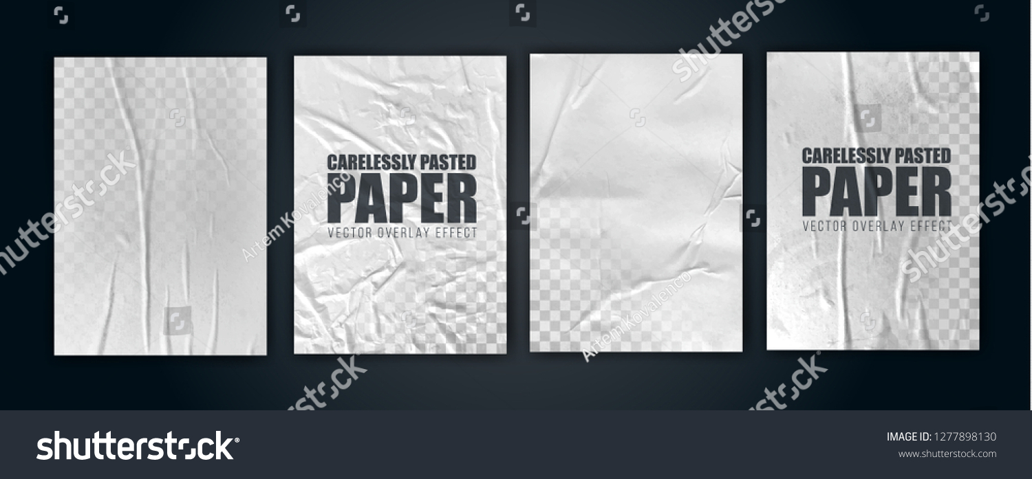 vector illustration object. badly glued white paper. crumpled poster. vector graphics can be applied to any objects with a blending mode for the effect of crumpled wet paper. set 1 of 4 #1277898130