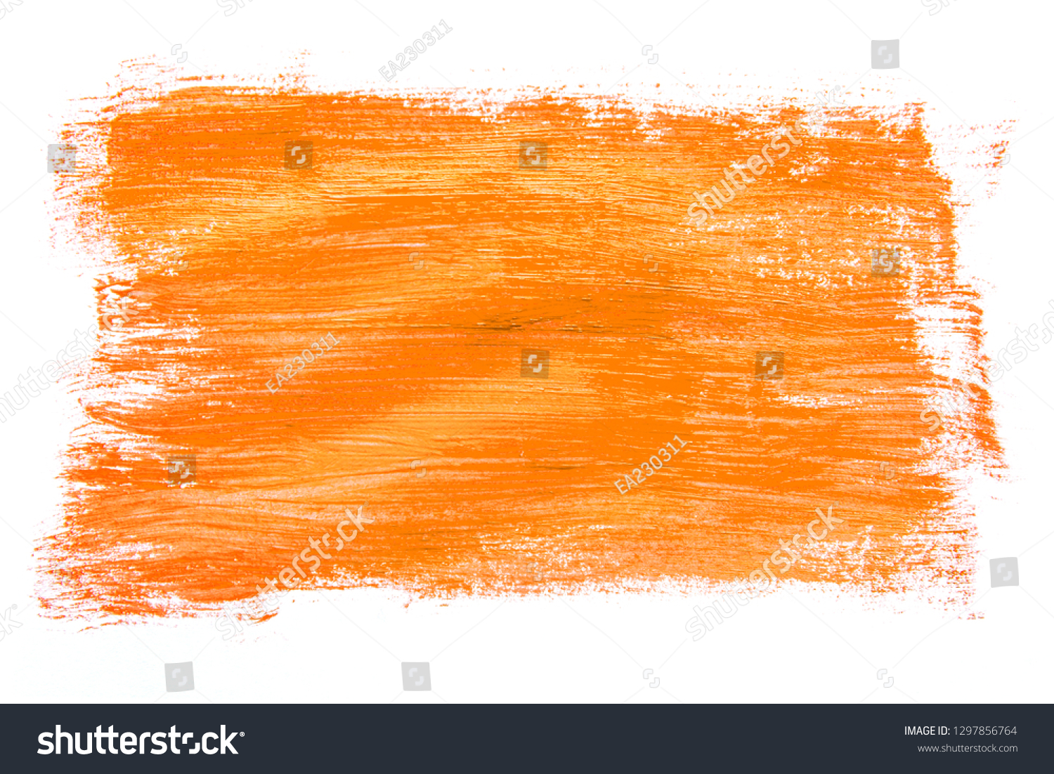 Abstraction for background, rectangular pattern with orange paint on white isolated background. Horizontal frame #1297856764