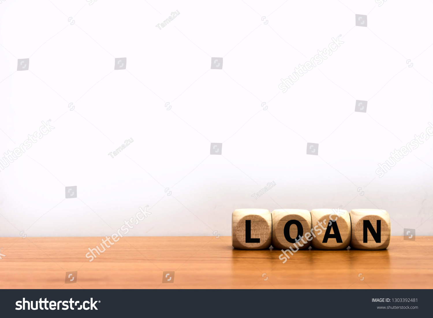 Word Loan cube wood on wooden table white background. 
Financial money loans contract agreement. copy space. #1303392481