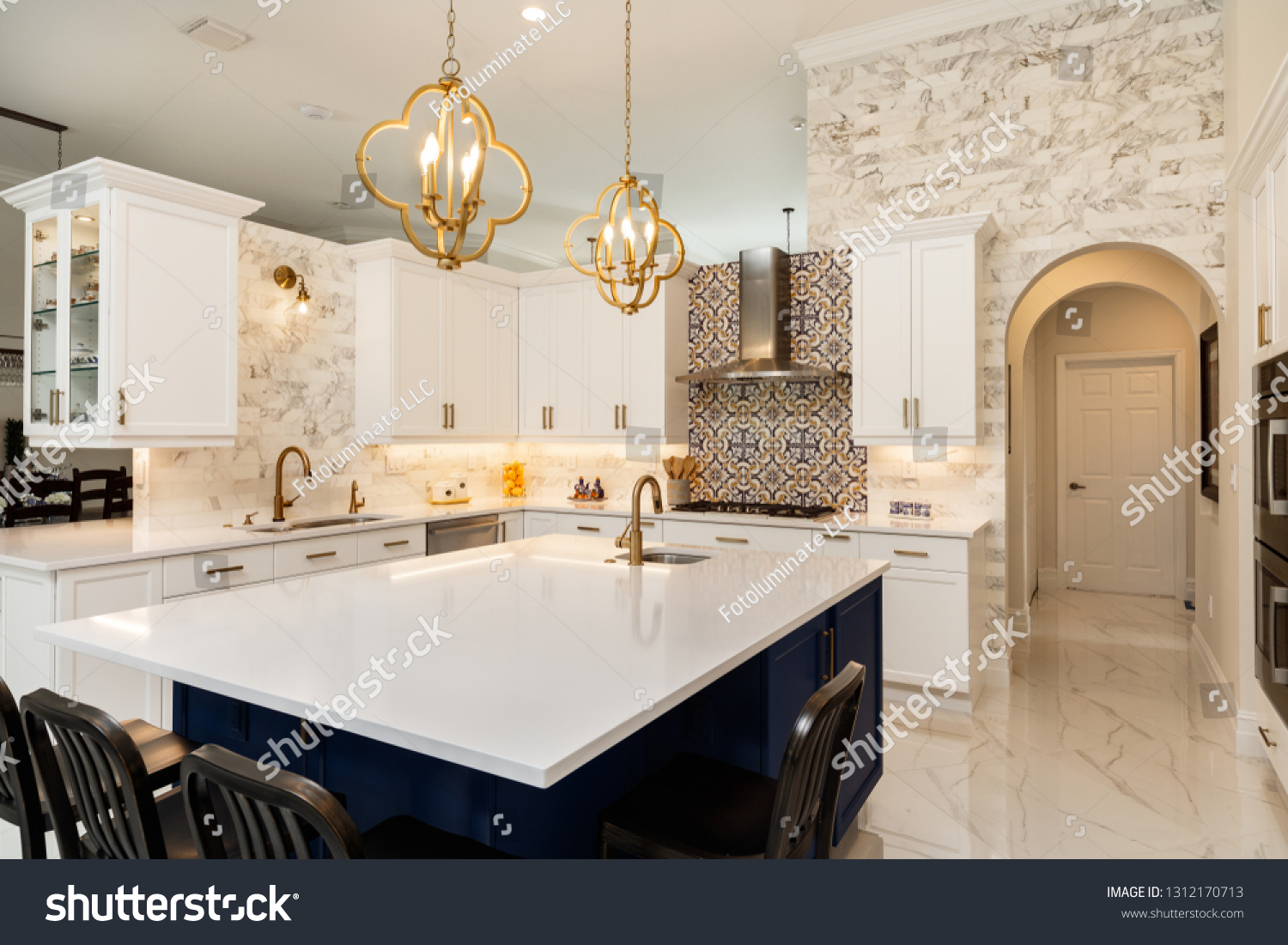 Beautiful luxury home kitchen with white cabinets. #1312170713