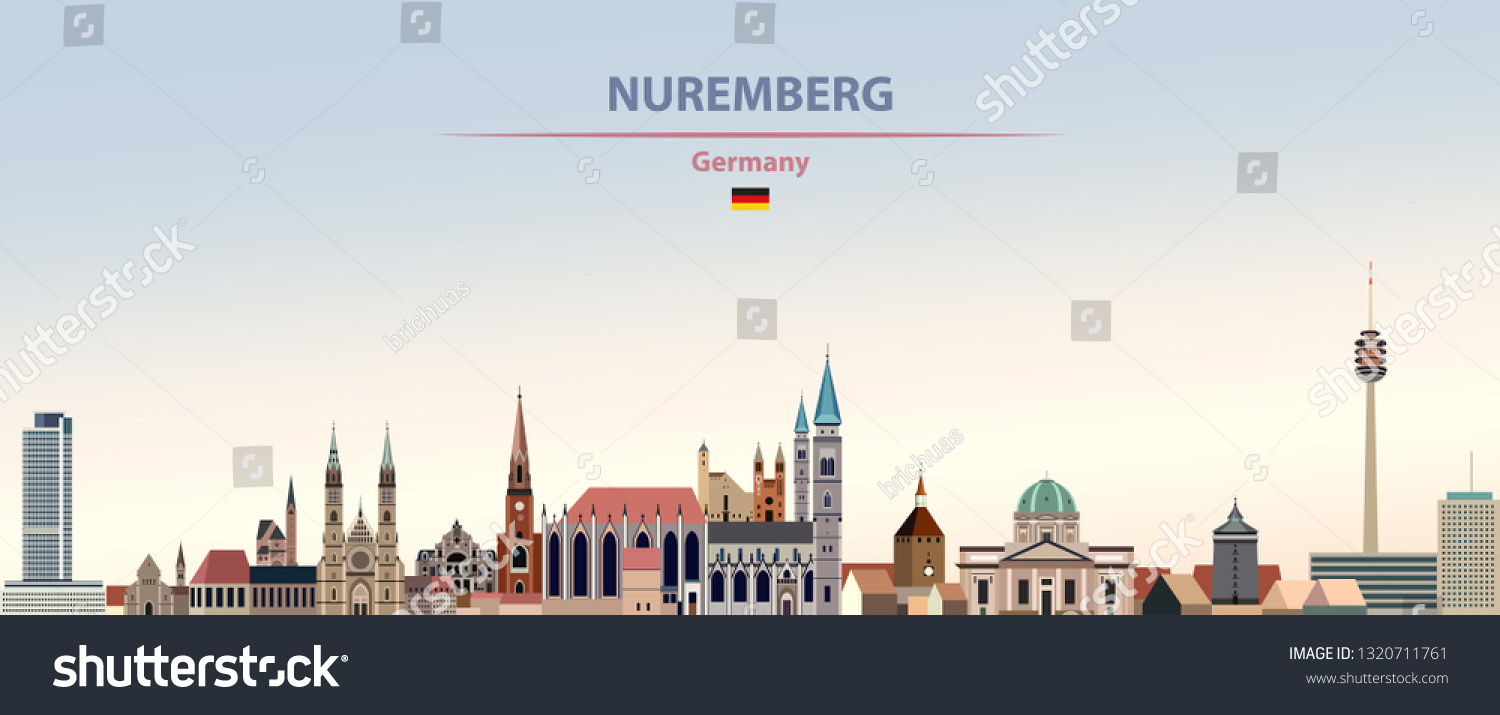 Nuremberg city skyline on colorful gradient beautiful day sky background with flag of Germany. Vector illustration #1320711761