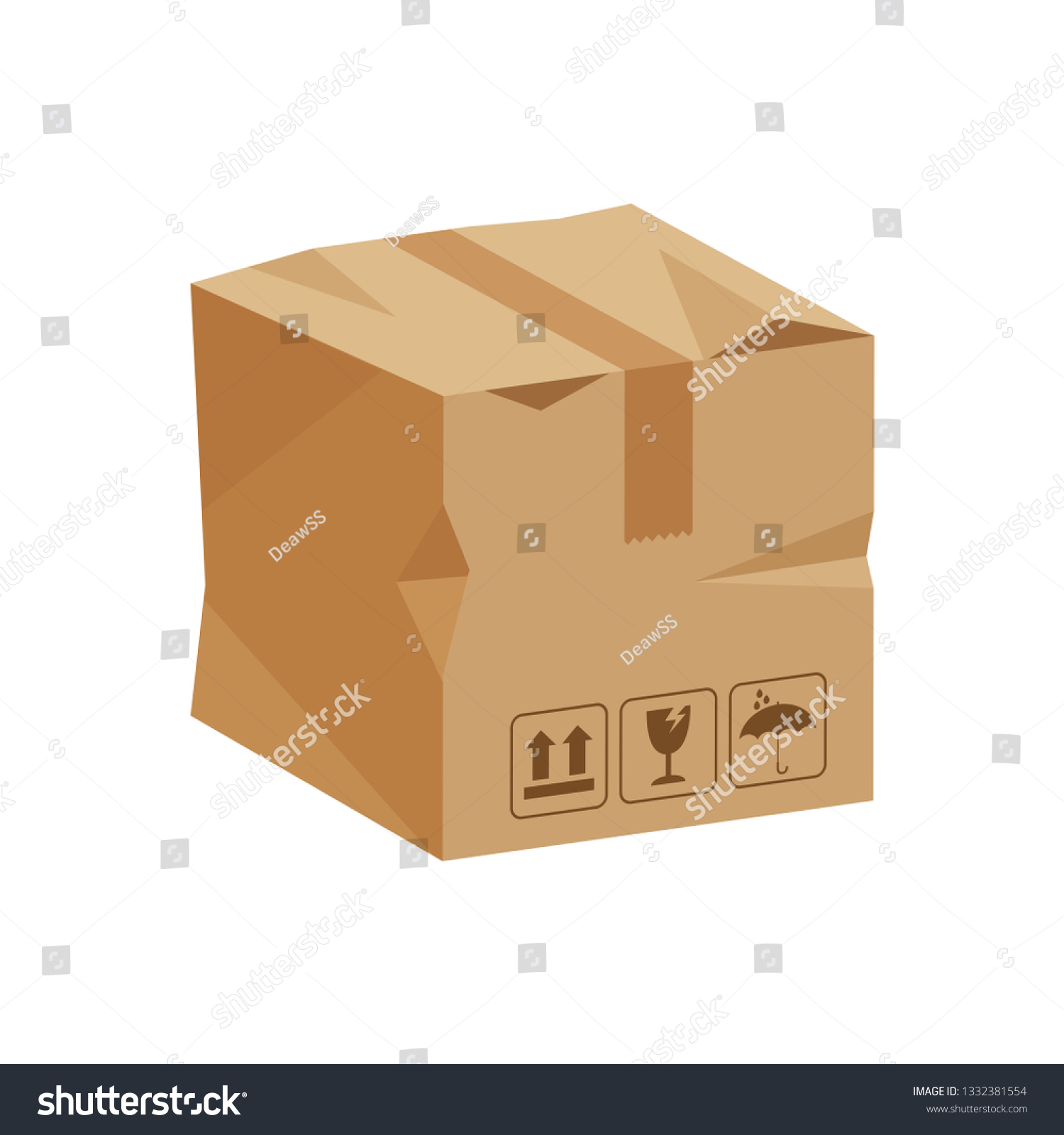 damaged crate boxes 3d, broken cardboard box brown, flat style cardboard parcel boxes, packaging cargo, isometric boxes brown, packaging box brown icon, symbol carton box isolated on white background #1332381554