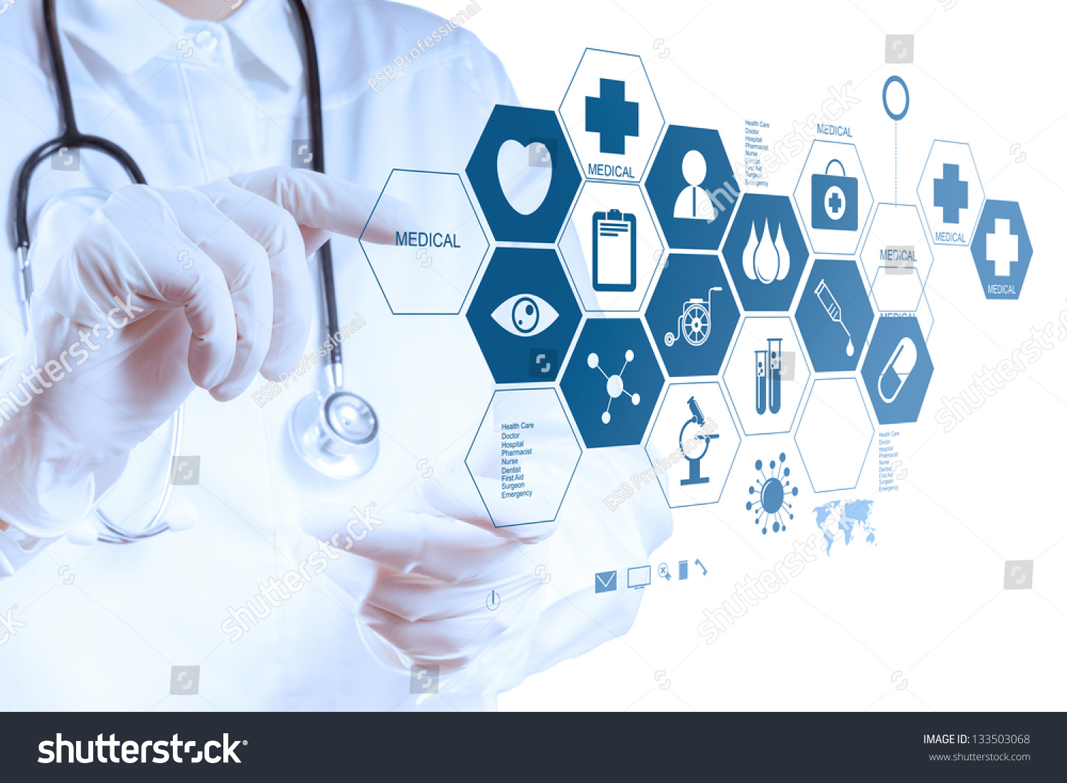 Medicine doctor hand working with modern computer interface as medical concept #133503068